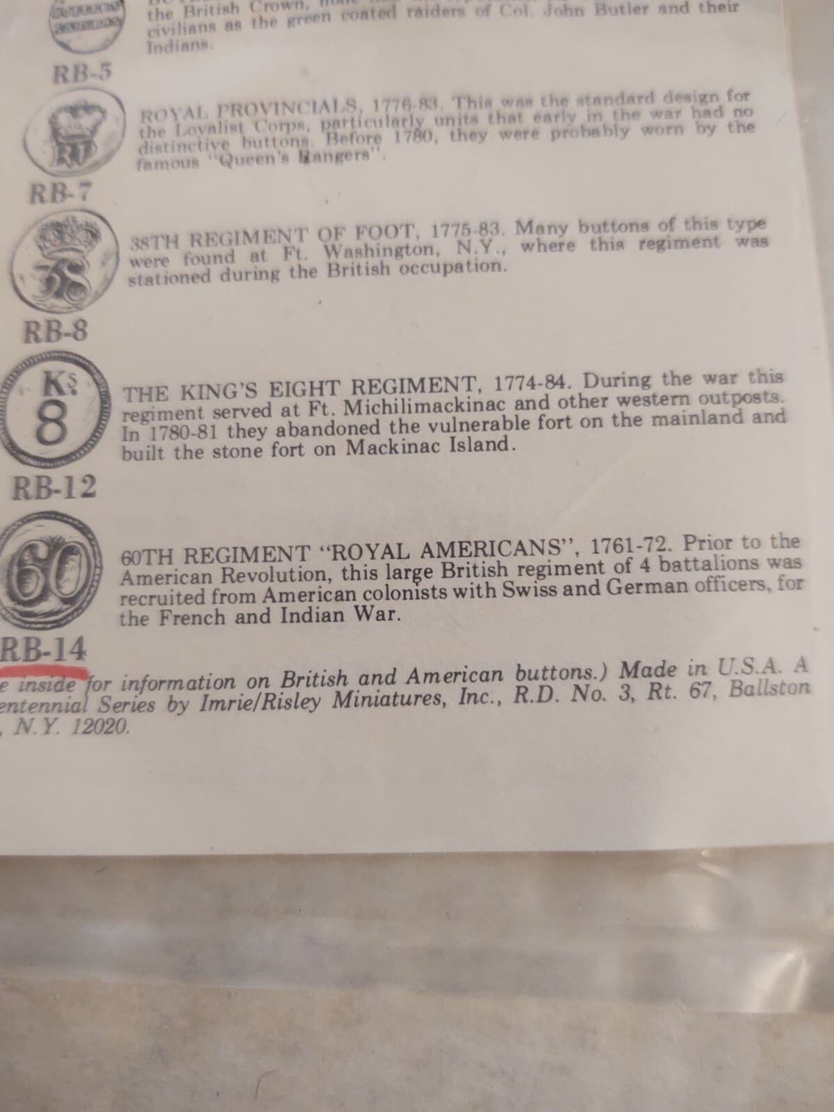 Arrifcats From The American Revolution 60th Regiment Royal American Reproduction 4