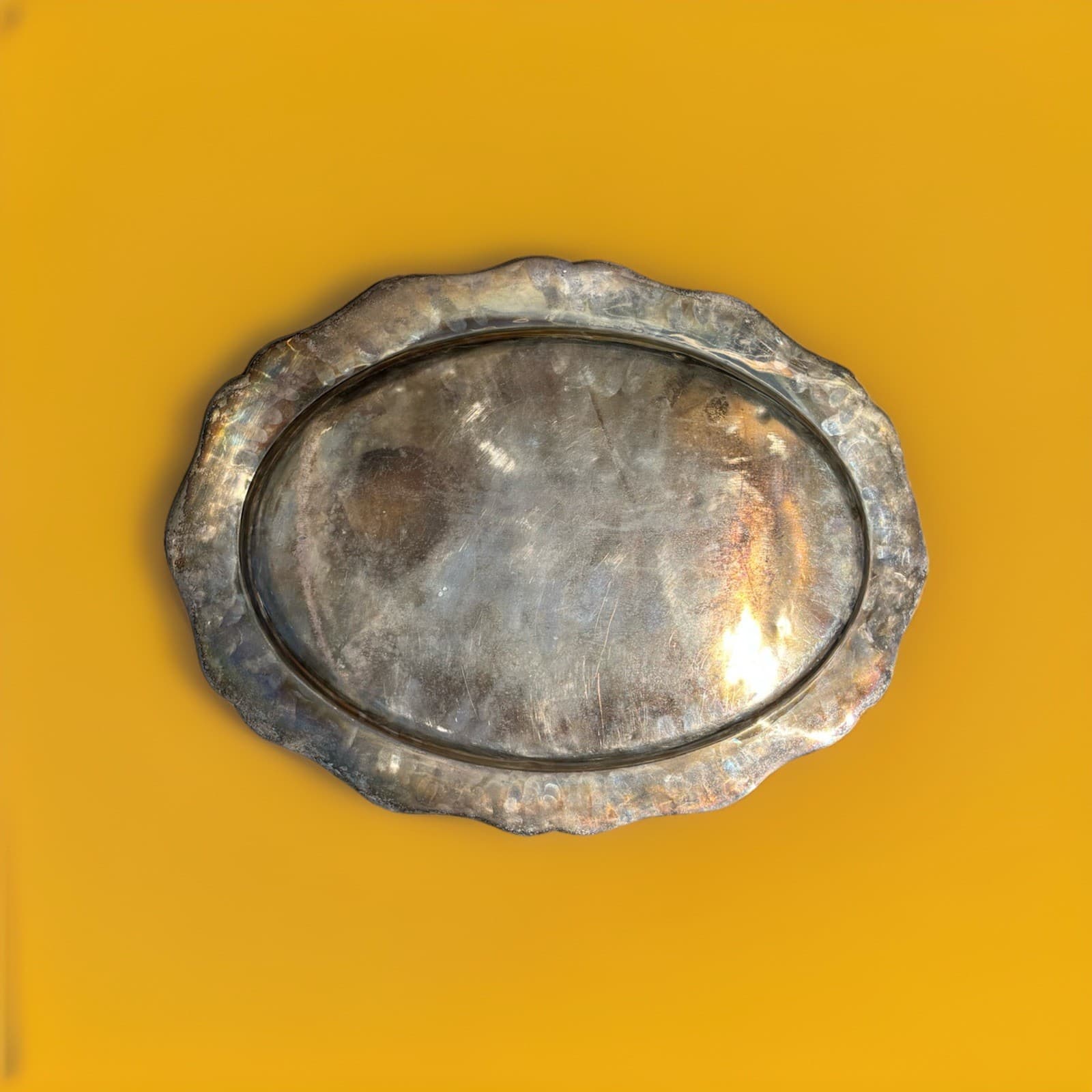 Scroll-&-Leaf Silver-Plated Serving Platter 22" Oval Antique Scalloped, Holiday 2