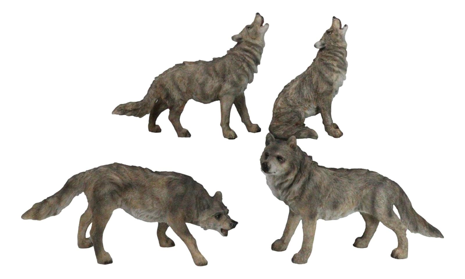 Set Of 4 Mystical Forest Woodland Alpha Gray Wolf Howling And Tracking Figurines 2