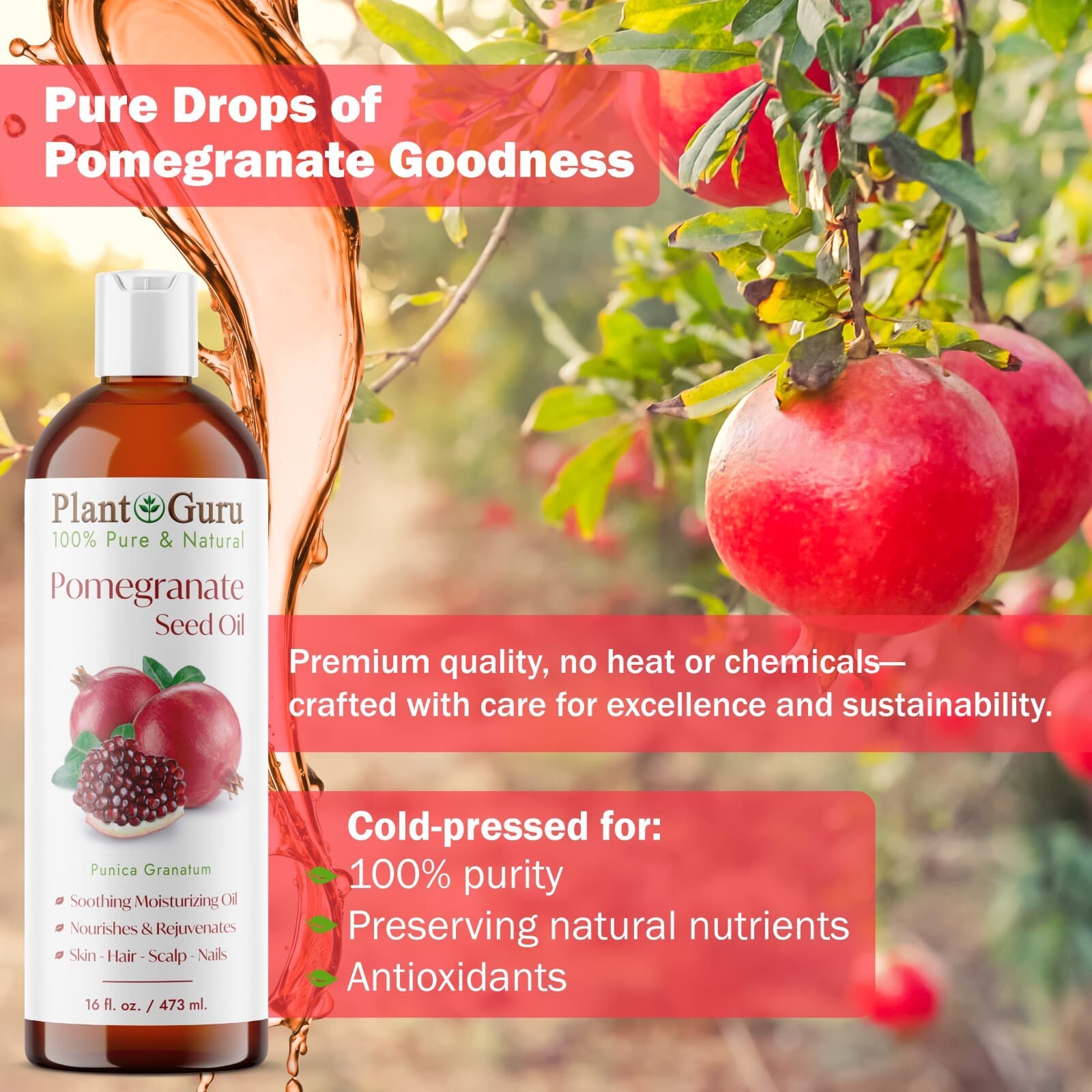 Pomegranate Seed Oil 2 oz. Cold Pressed 100% Pure Unrefined For Skin Face Hair 3