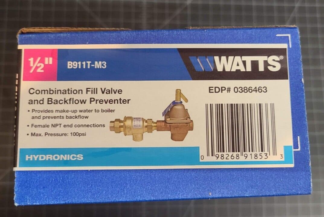WATTS B911T-M3 Backflow Preventer and Fill Valve 1/2" Bronze EDP# 0386463