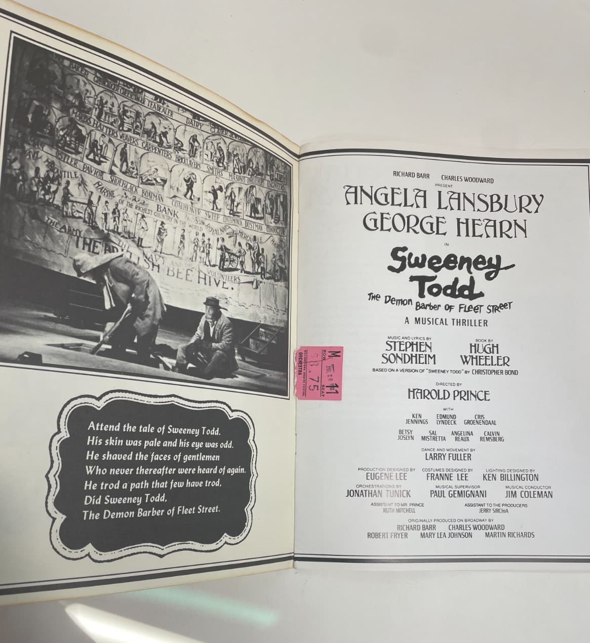 Vintage 1979  Lansbury Sweeney Todd Fleet Street Souvenir Booklet + Ticket 5