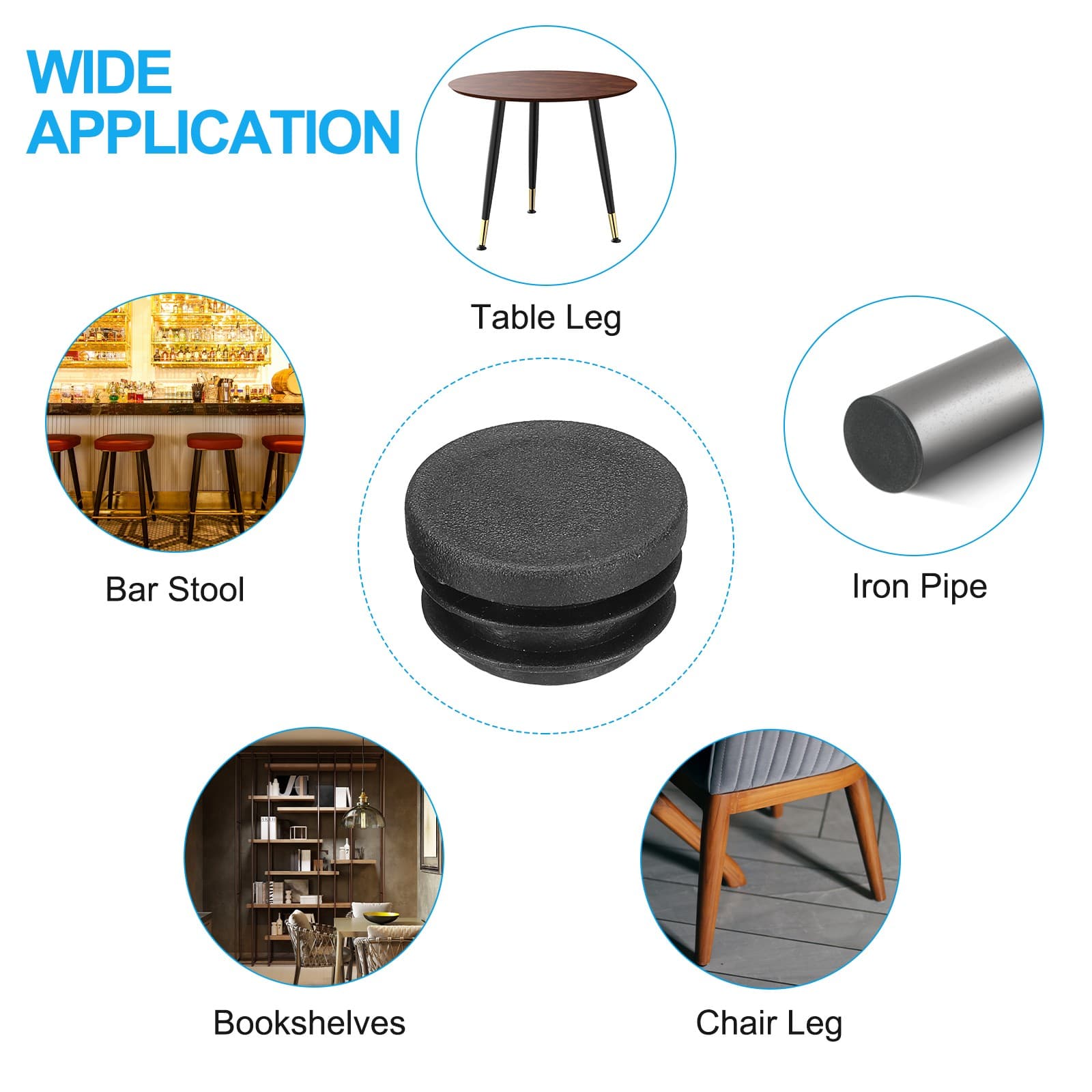 1" Plastic Tubing End Caps, 40Pcs Round Hole Plug Insert, Black 6