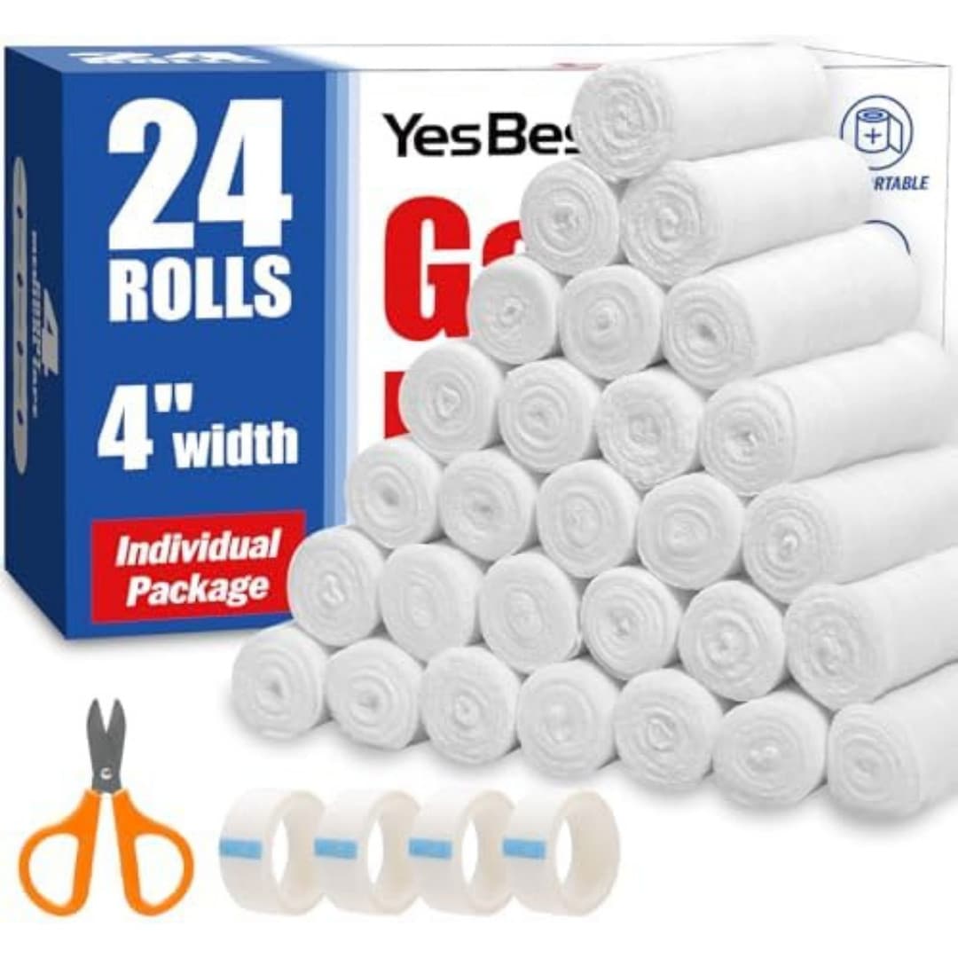24 Pack 4 Inch 4.1 Yards Gauze Bandage Roll, Gauze Wrap Rolls for Wounds