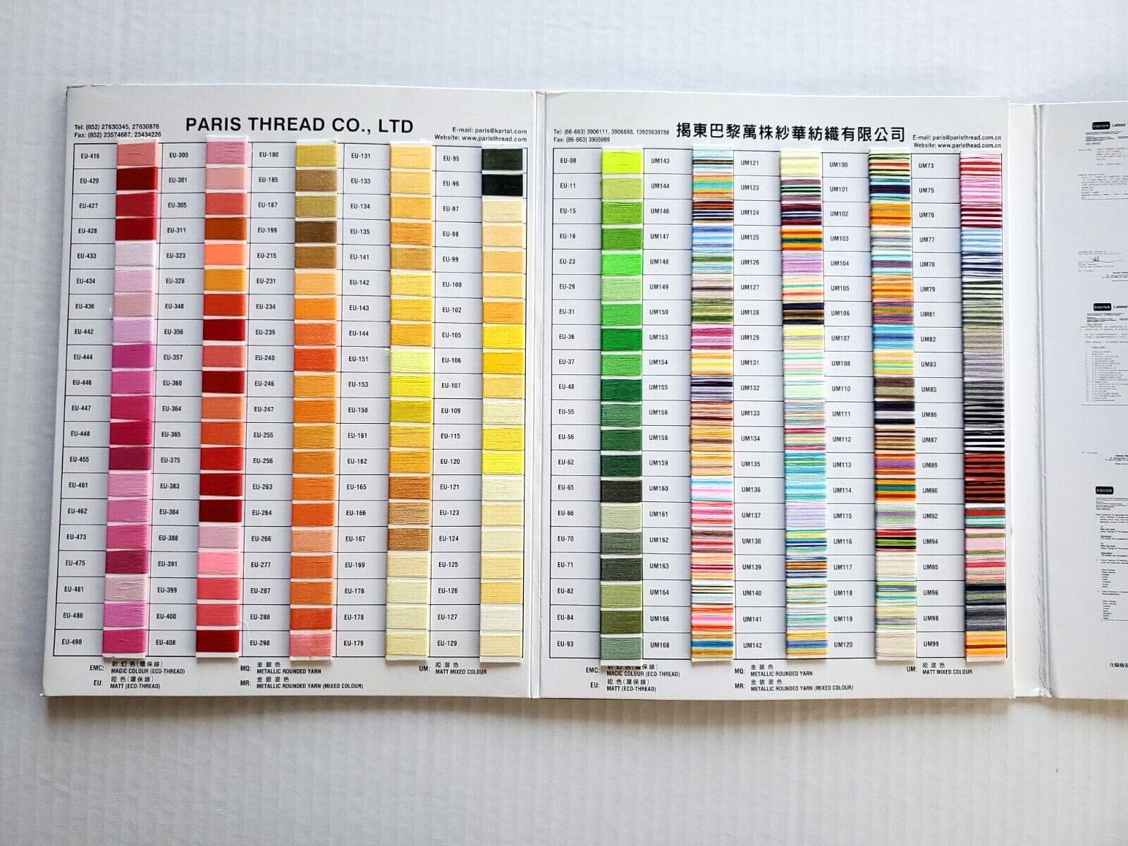 Paris Thread Co, LTD. - Metallic Yarn International Sample Standard Color Card 3