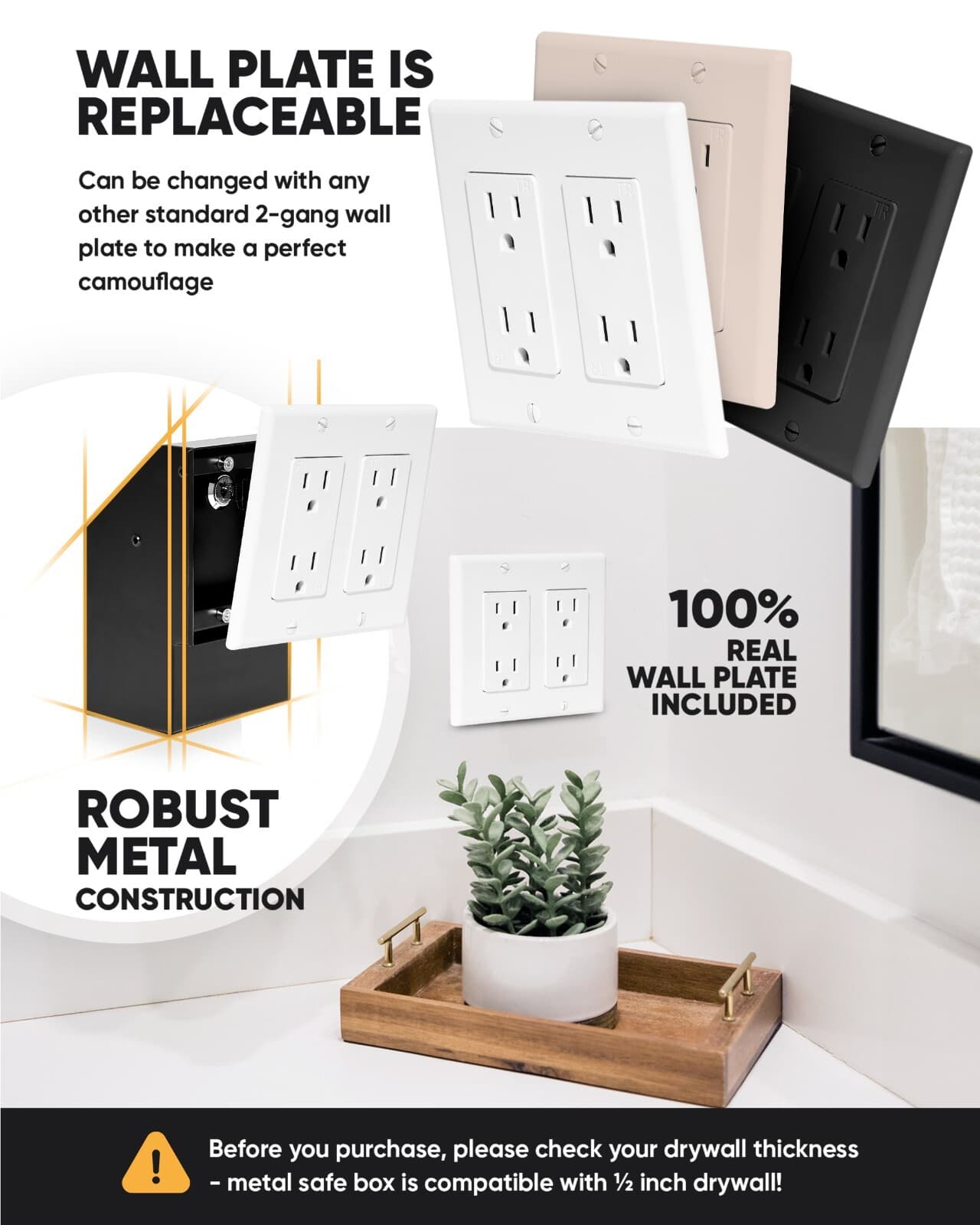 Hidden Wall Safe Outlet With Key Lock Electric Socket Covert Single Or Double 5