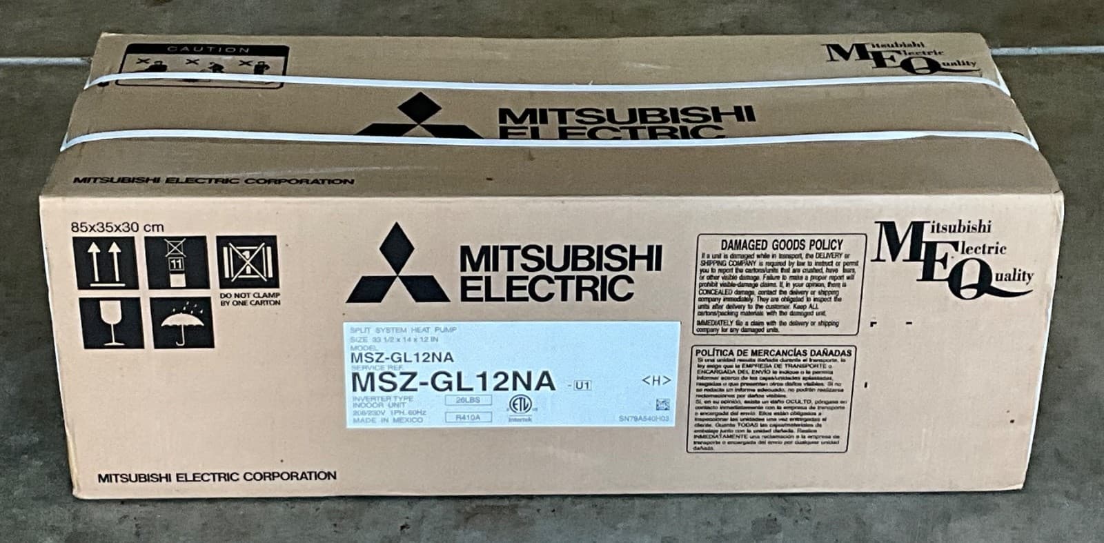 MITSUBISHI ELECTRIC 12K BTU MINI SPLIT SYSTEM HEAT PUMP, MSZ-GL12NA U1, NISB