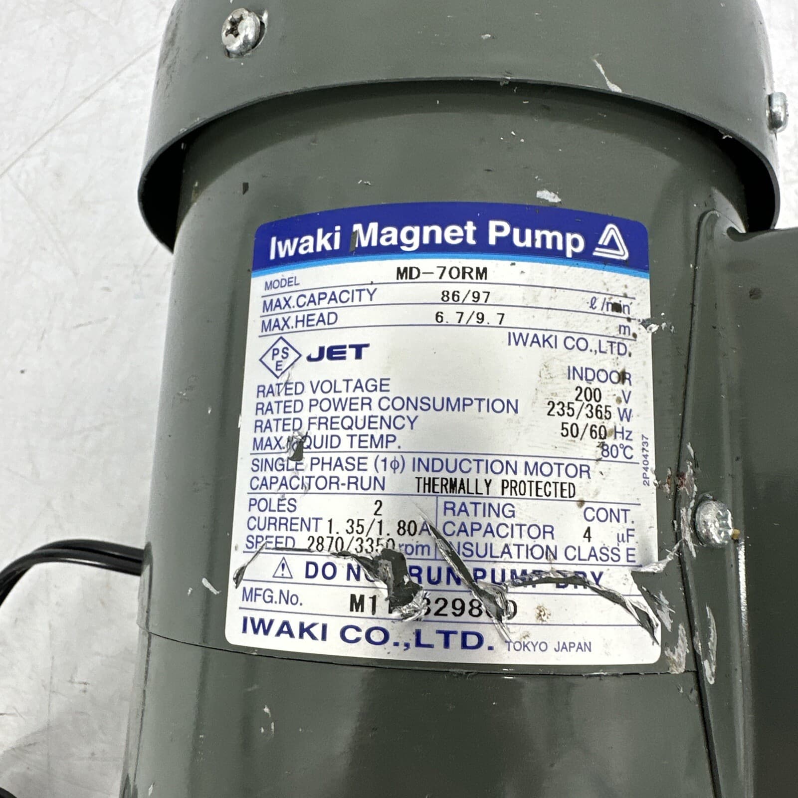 Iwaki Magnet Pump MD-70RM Single Phase Induction Motor 200V 3