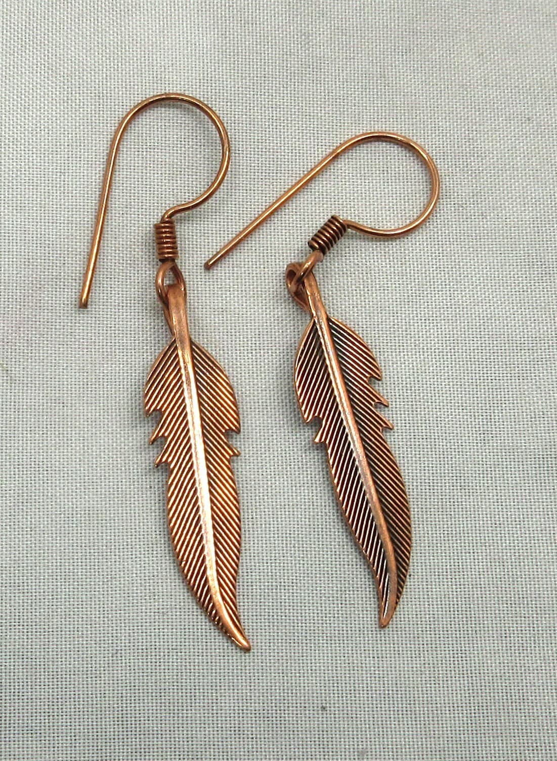 Native American  Made, Copper Feather Earrings,  Copper, Cherokee COA #CER1