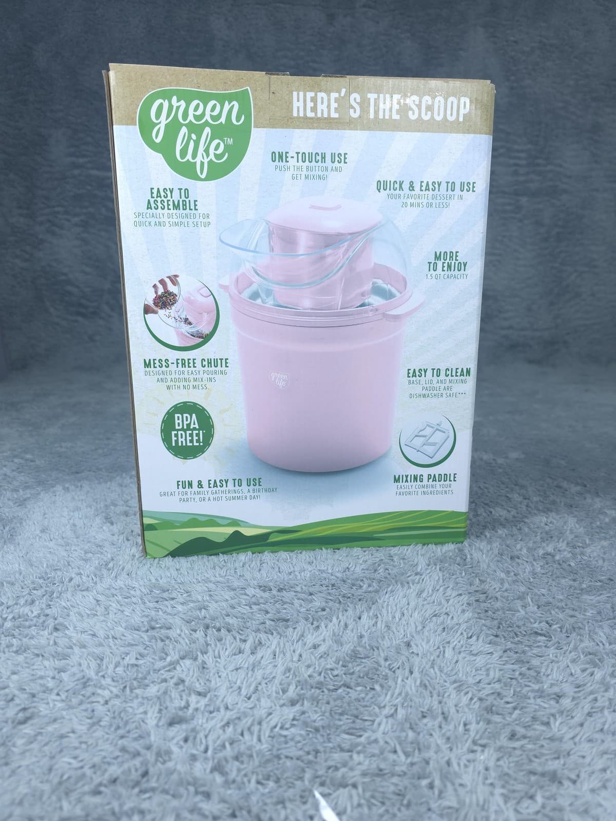 GreenLife Scoop Express Ice Cream Maker 1.5QT Pink Sorbet Frozen Yogurt New Box 3