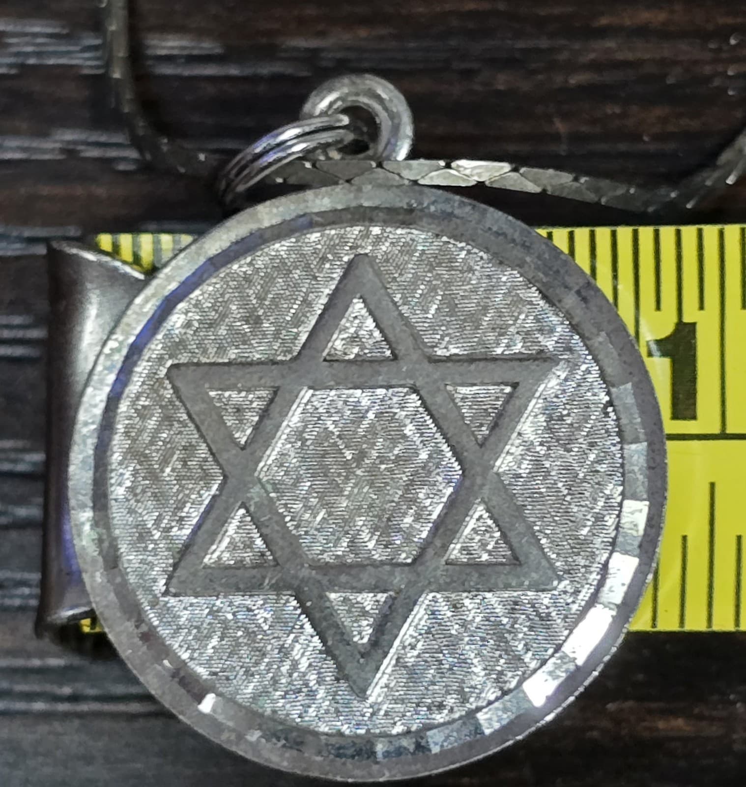 19" Star of David Pendant Round Jewish Religious Charm Bar Mitzvah Silvertone  3