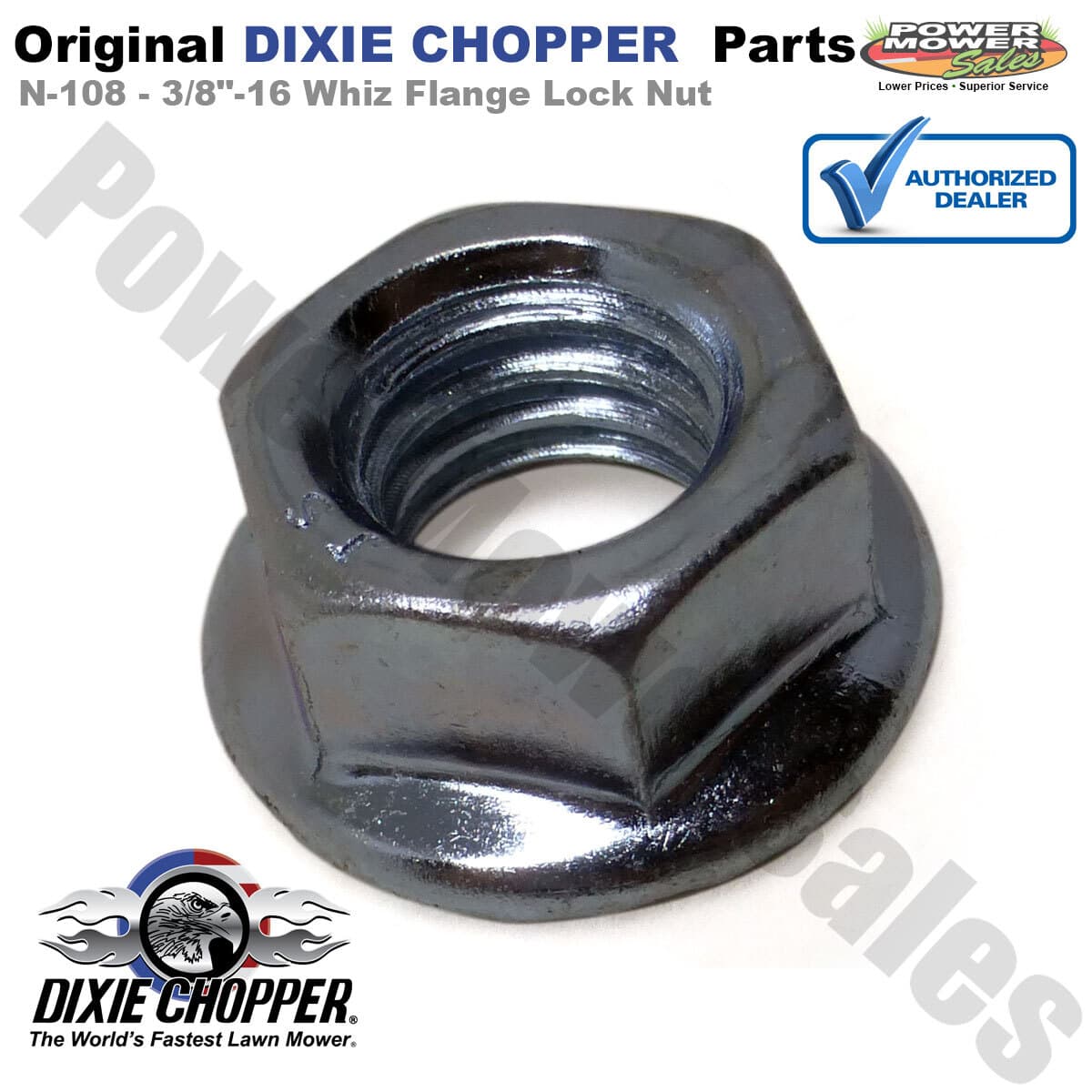 N-108 Dixie Chopper 3/8"-16 Whiz Flange Lock Nut for 50", 60" & 72" Decks 2