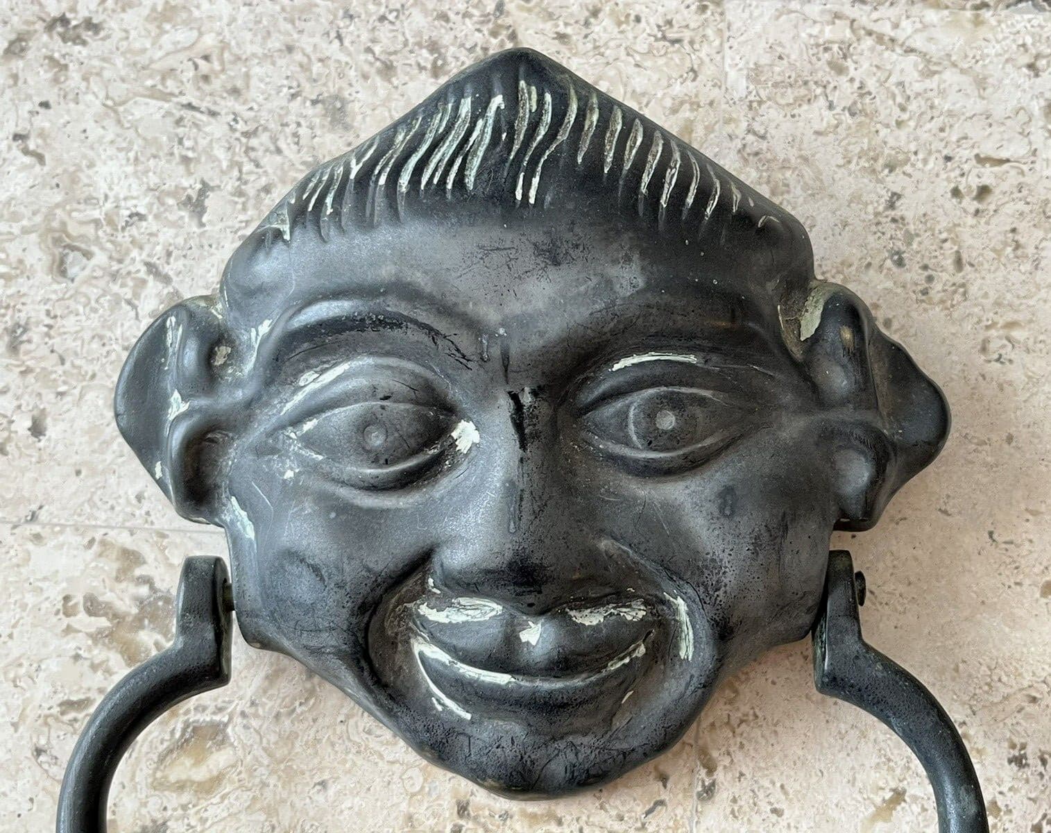 8" ANTIQUE 1908 VICTORIAN GNOME ELF PIXIE FACE ARCHITECTURAL SALVAGE DOORKNOCKER 3