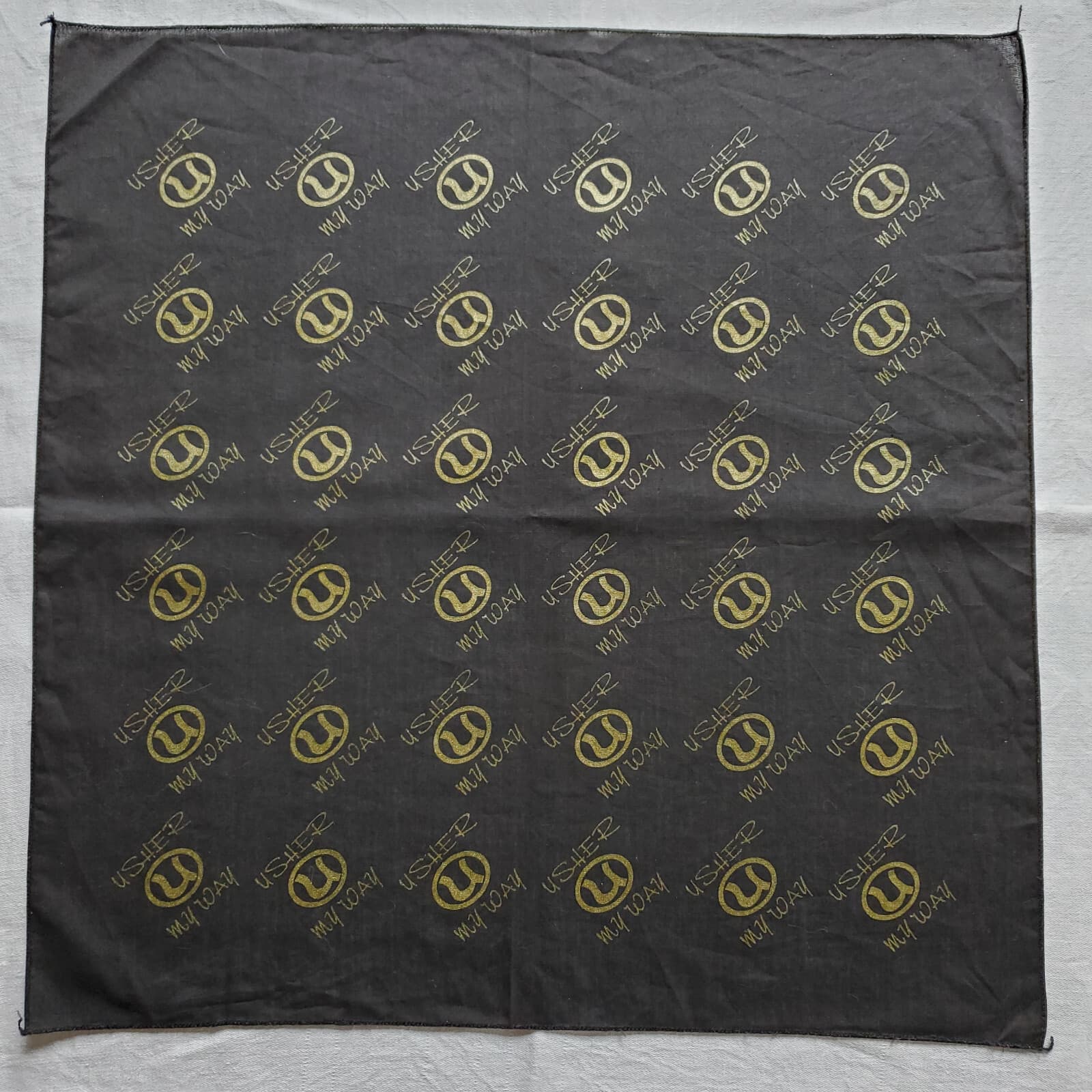Usher Merch My Way Bandana Smoky Black Gold Glitter Logo Print 20"x20" Rare 2