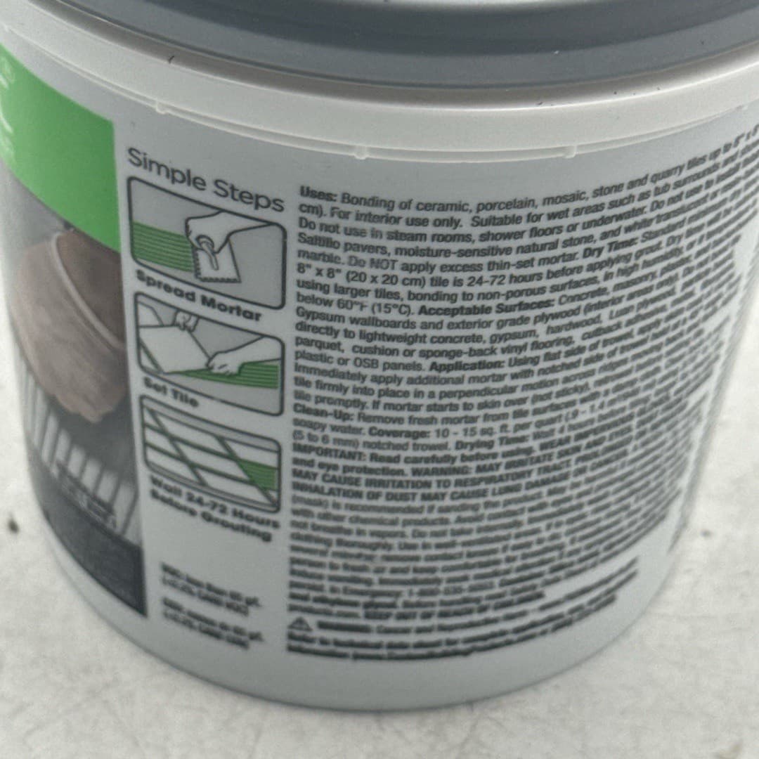 CUSTOM Building Products SimpleSet Pre-Mixed Thin-Set Mortar 1 QT Gray 5