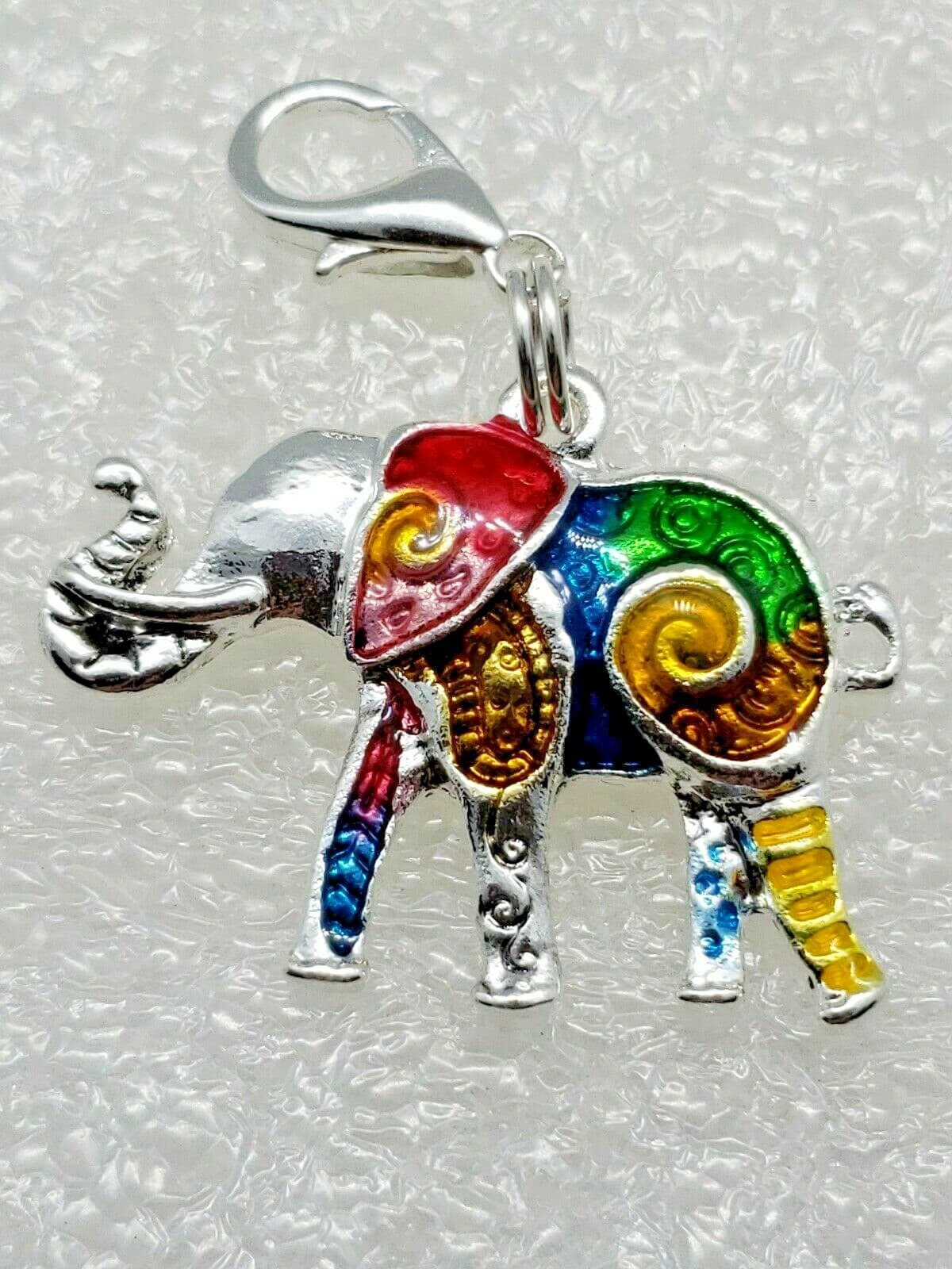 Elephant Multicolor Enamel Silver Alloy Zipper Pull Purse Charm Dangle Jewelry 2