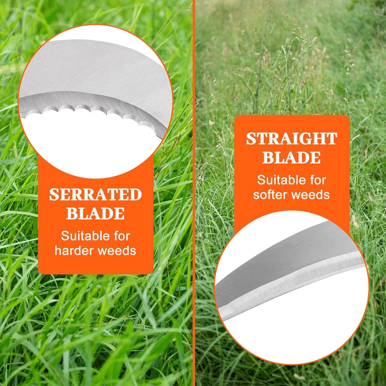 Weeding Sickle,Stainless Steel Long Handle Double Serrated Blade Grass Sickle,St 3