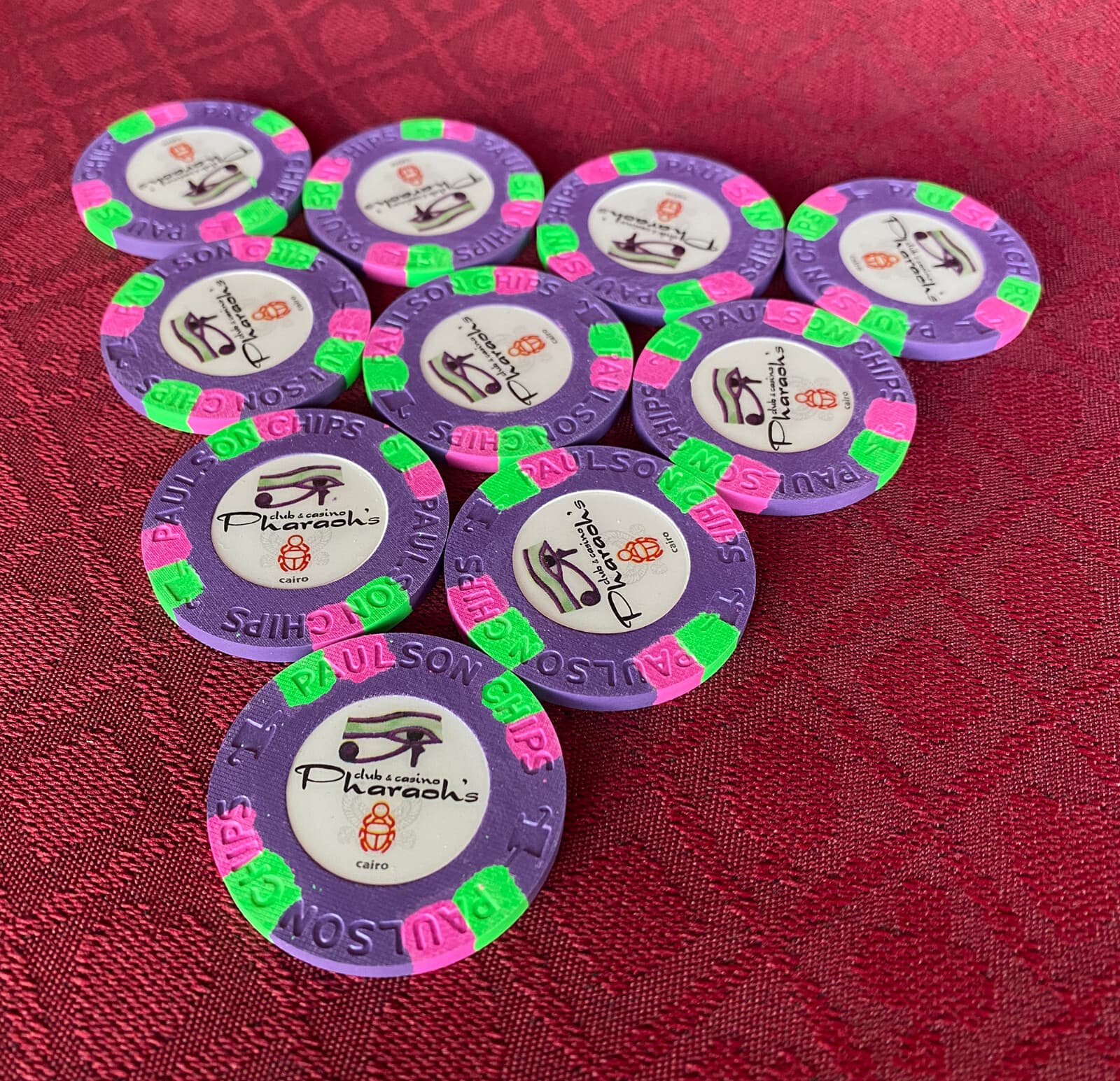 10 Qty Paulson TH&C Pharaoh's Club Casino Poker Chips PURPLE NCV NEW RARE