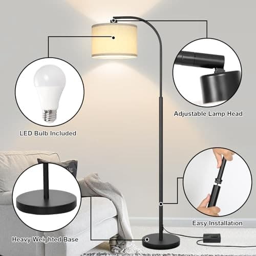  Modern Floor Lamp for Living Room, Arc Floor Lamp with Adjustable Black 3