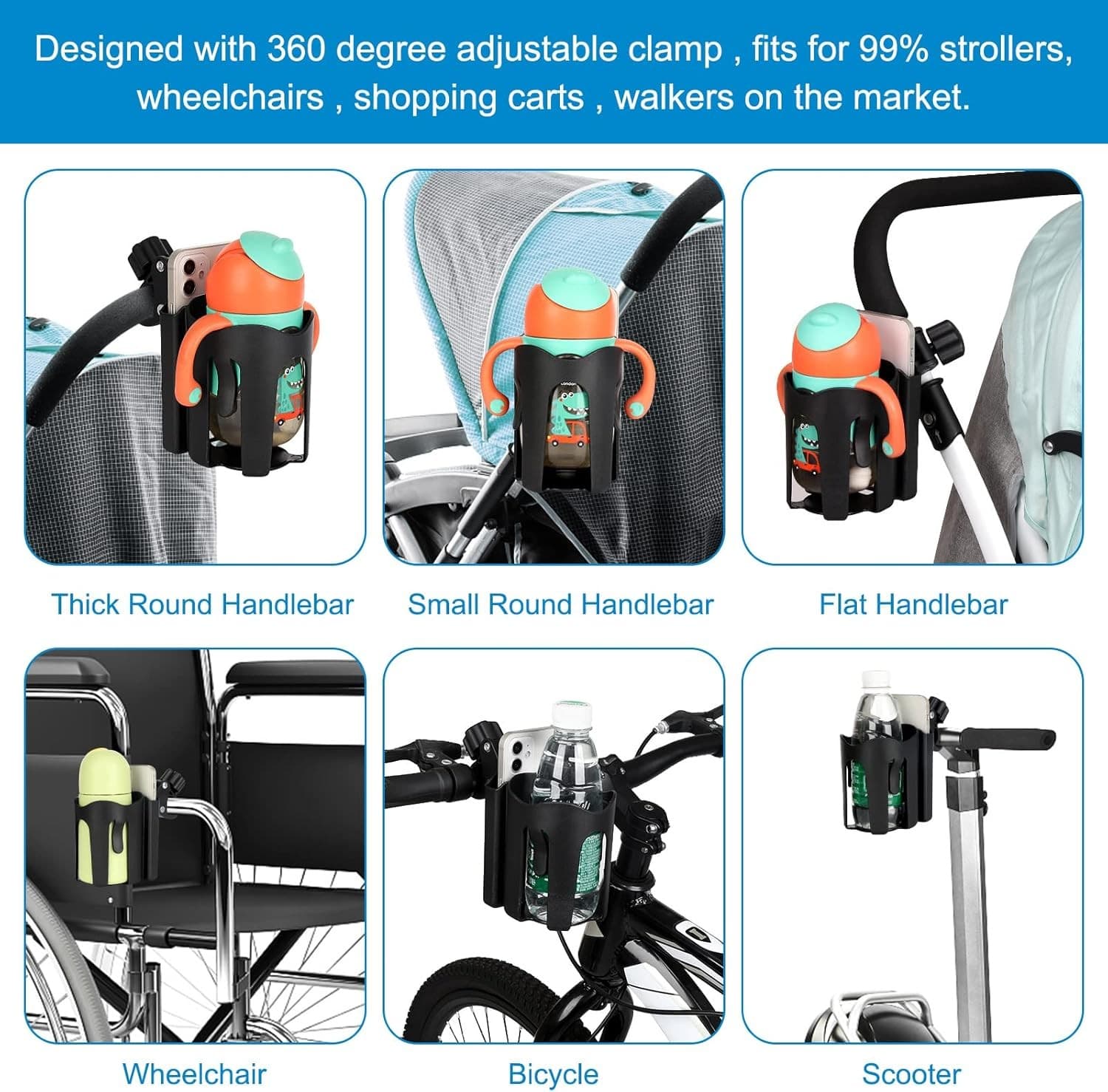 Accmor Stroller Cup Holder with Phone Holder, Universal black  4