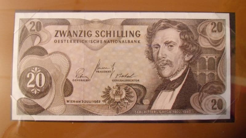 Banknotes of All Nations Austria 20 Shilling  1967 UNC P 142 Prefix k 2