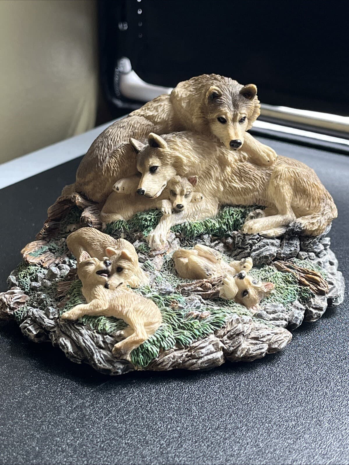 Rare - Original - Living Stone - Wolf Treasures Moments Wolf Cubs Pups Playing