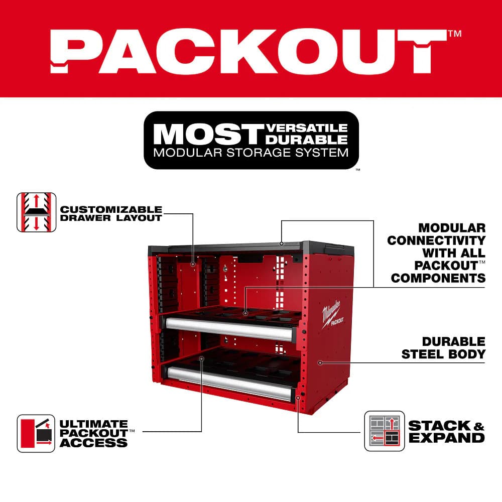 Milwaukee 48-21-8000 PACKOUT Modular Storage System Rack w/ Sliding Drawers 3