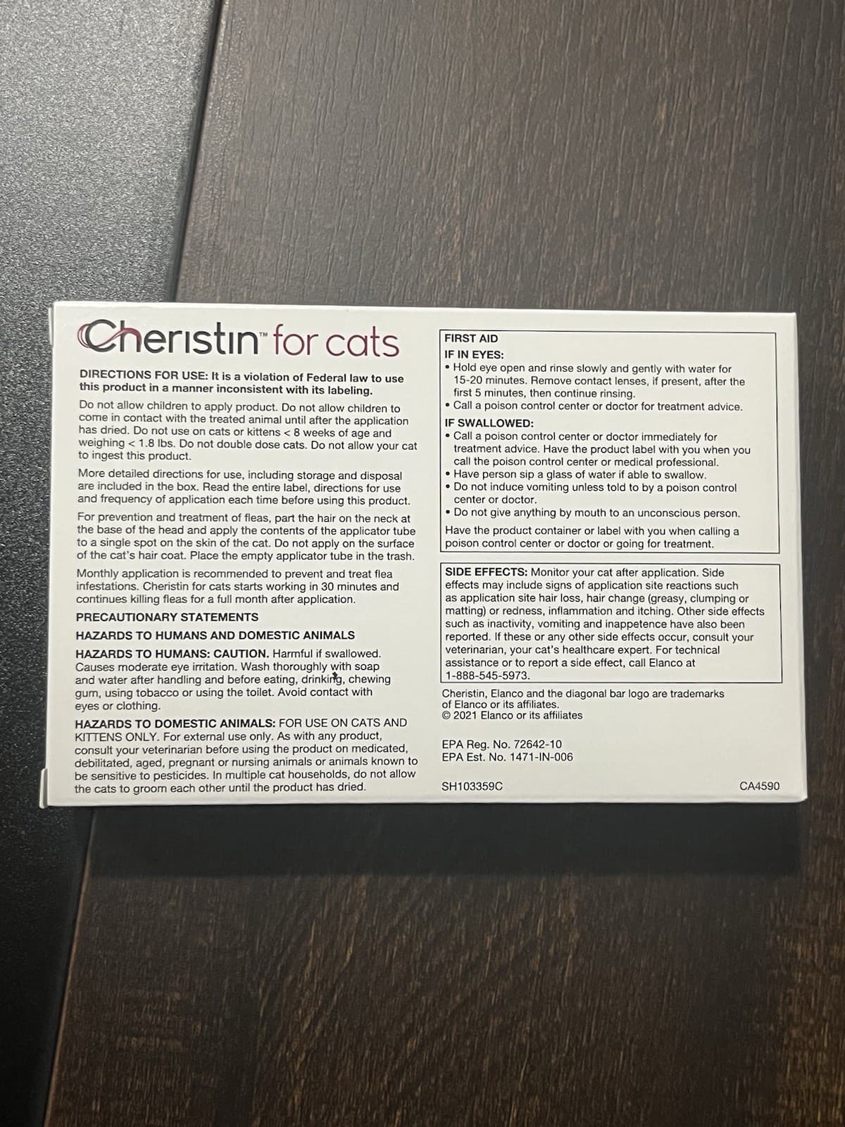 Cheristin For Cats Elanco 3 Doses Flea Treatment Prevention Topical Solution 2