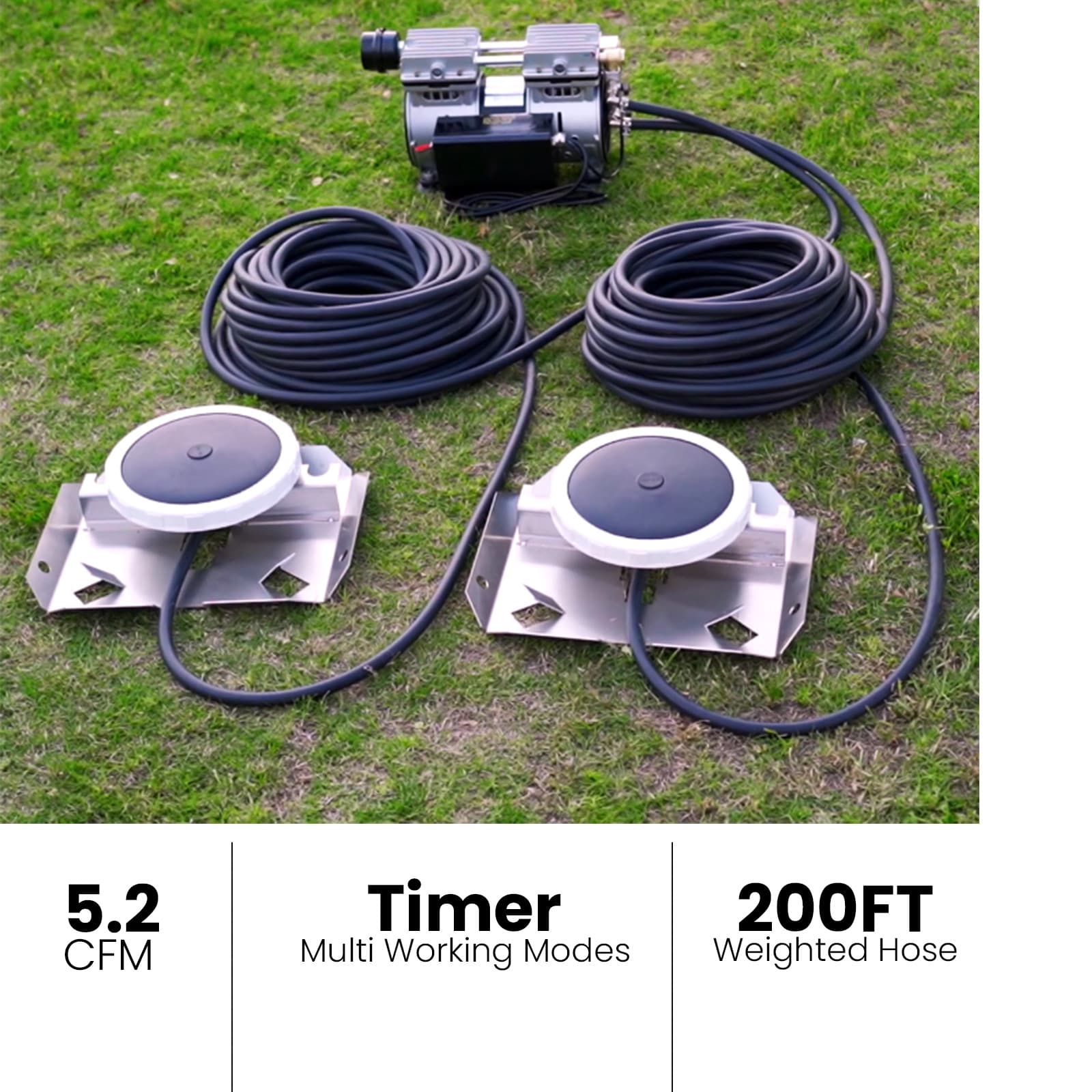 3/4 HP Pond Lake Aeration System Up to 3 Acre Compressor 2x 100Ft Weighted Tube