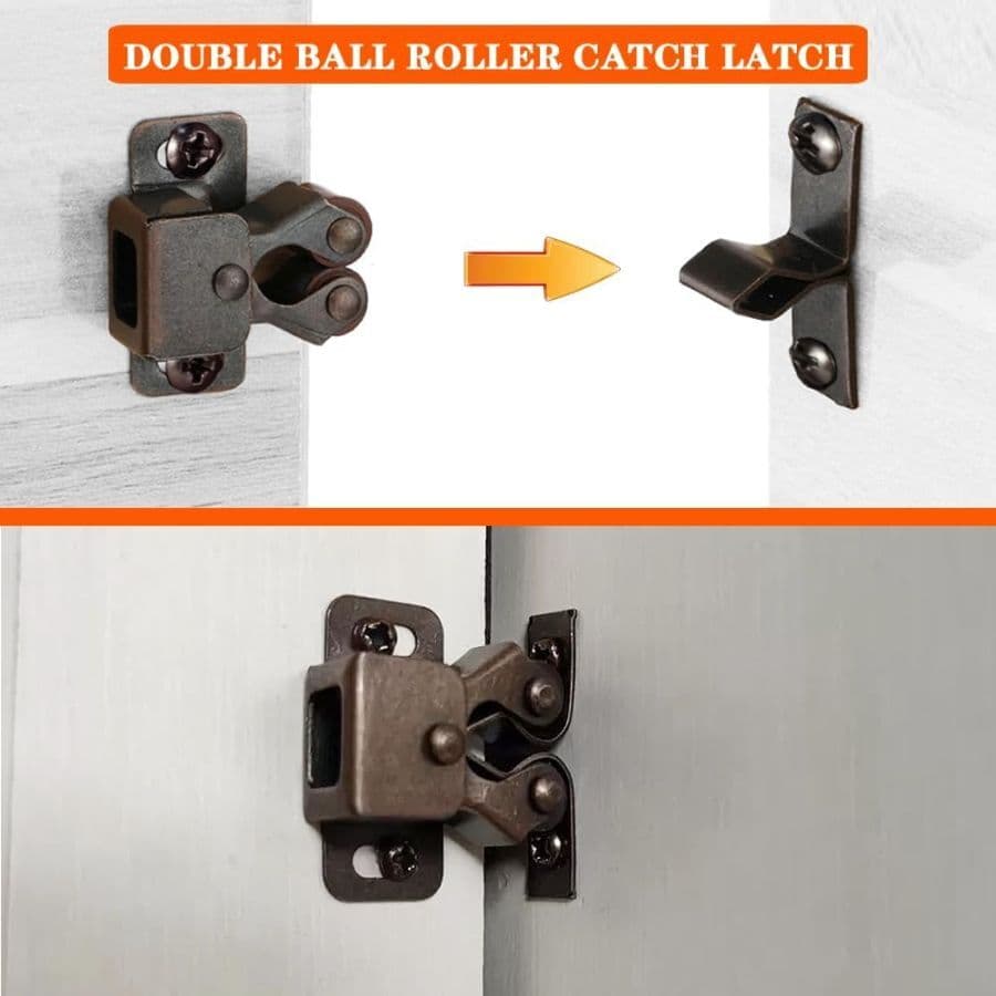 2 Pack Cabinet Latch Double Roller Catch for Cupboard Closet Cabinet Door Latche 3