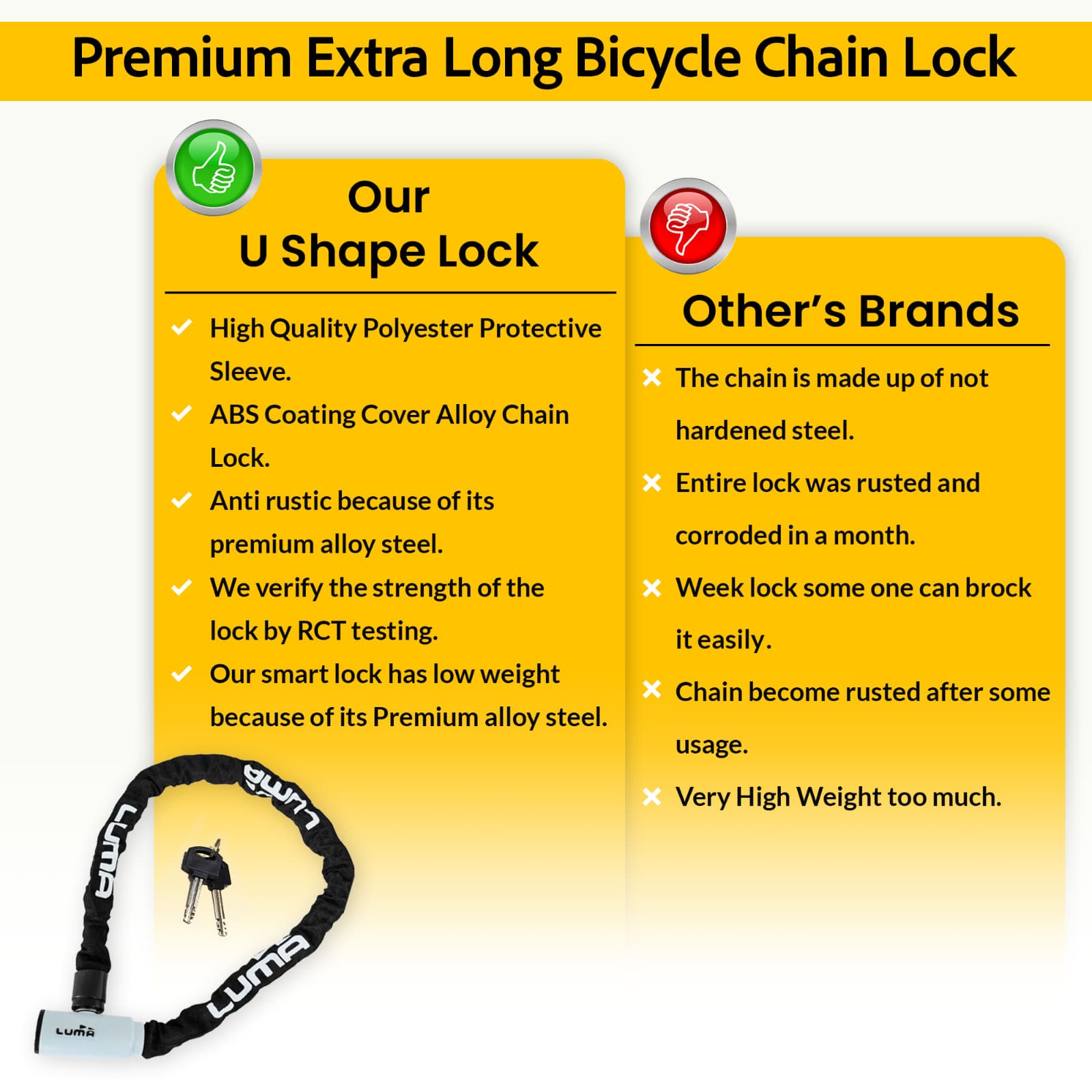 LUMA Enduro 8 Heavy Duty 59-Inch Large Bike Chain Lock with Keys 5