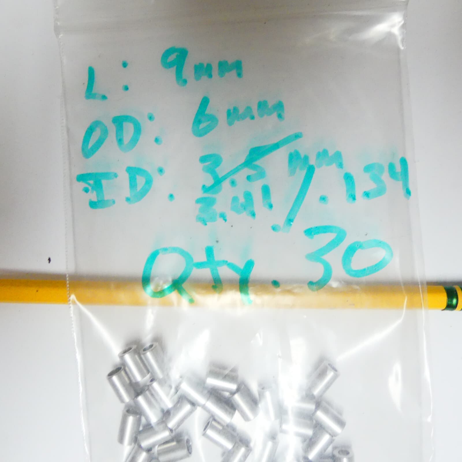 Qty 15: OD 6mm x ID 3.41mm (.134") x L 9mm Aluminum Spacer Bushing Washer 5