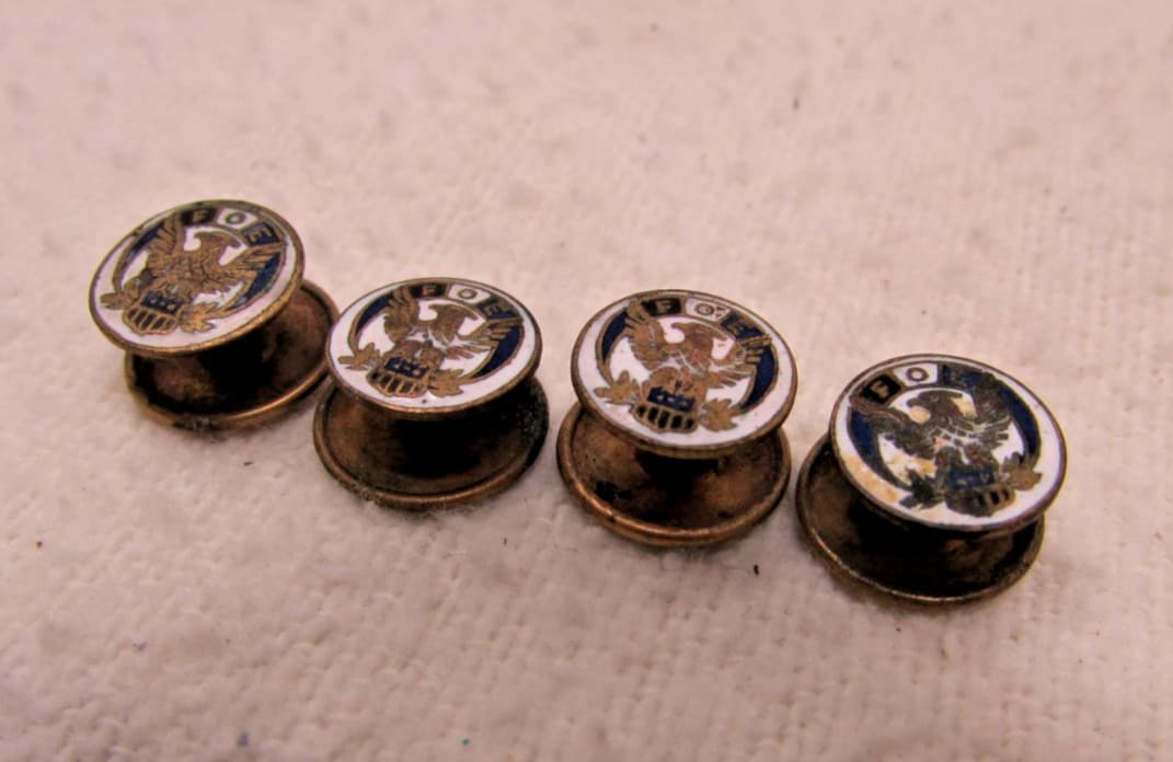 4 Vintage F O E Fraternal Order of Eagles Screw Back Pins 3/8" in Diameter