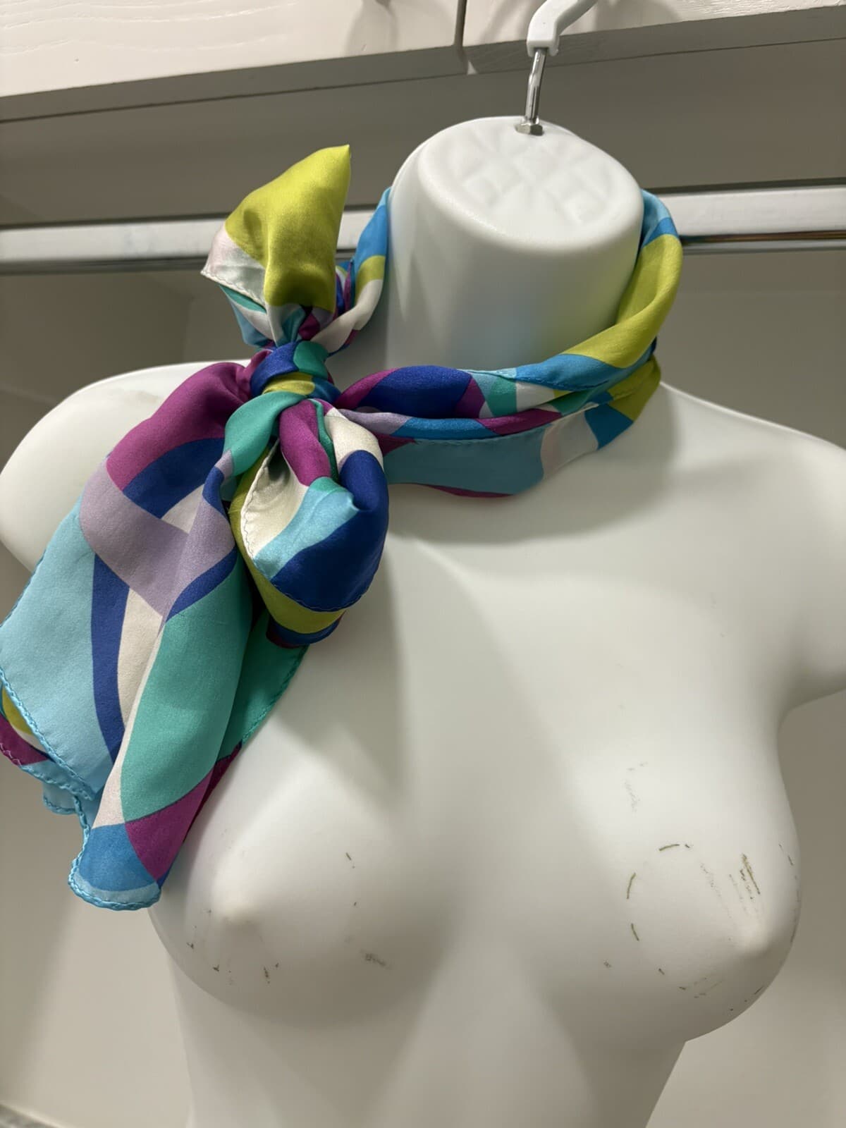 Ecco Silk Scarf Multi Color Geometric Pattern 100% Versatile Rectangular 5