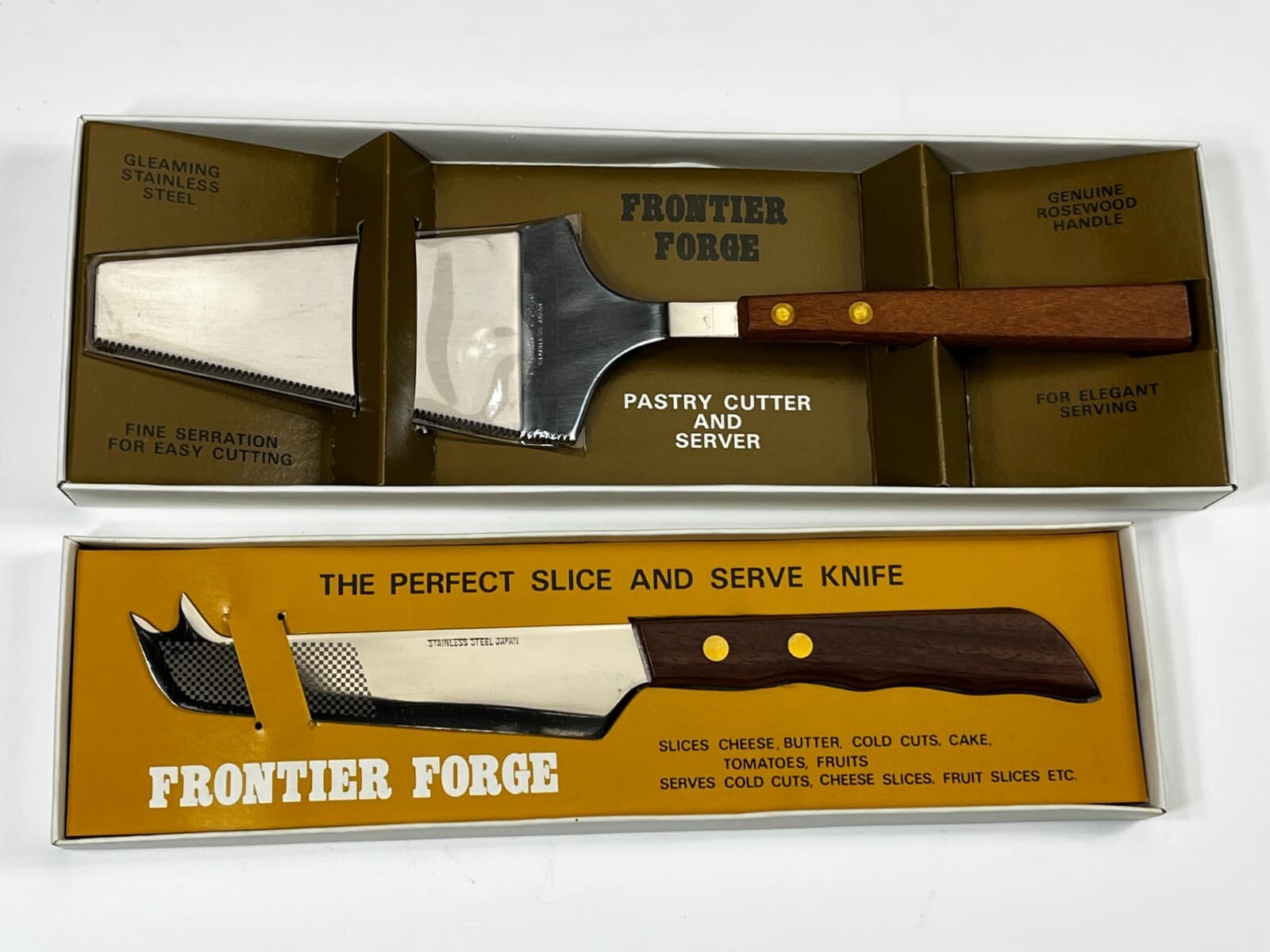 Vintage Frontier Forge MCM Kitchen Pastry Cutter Slice Serve Knife LOT Rosewood 3