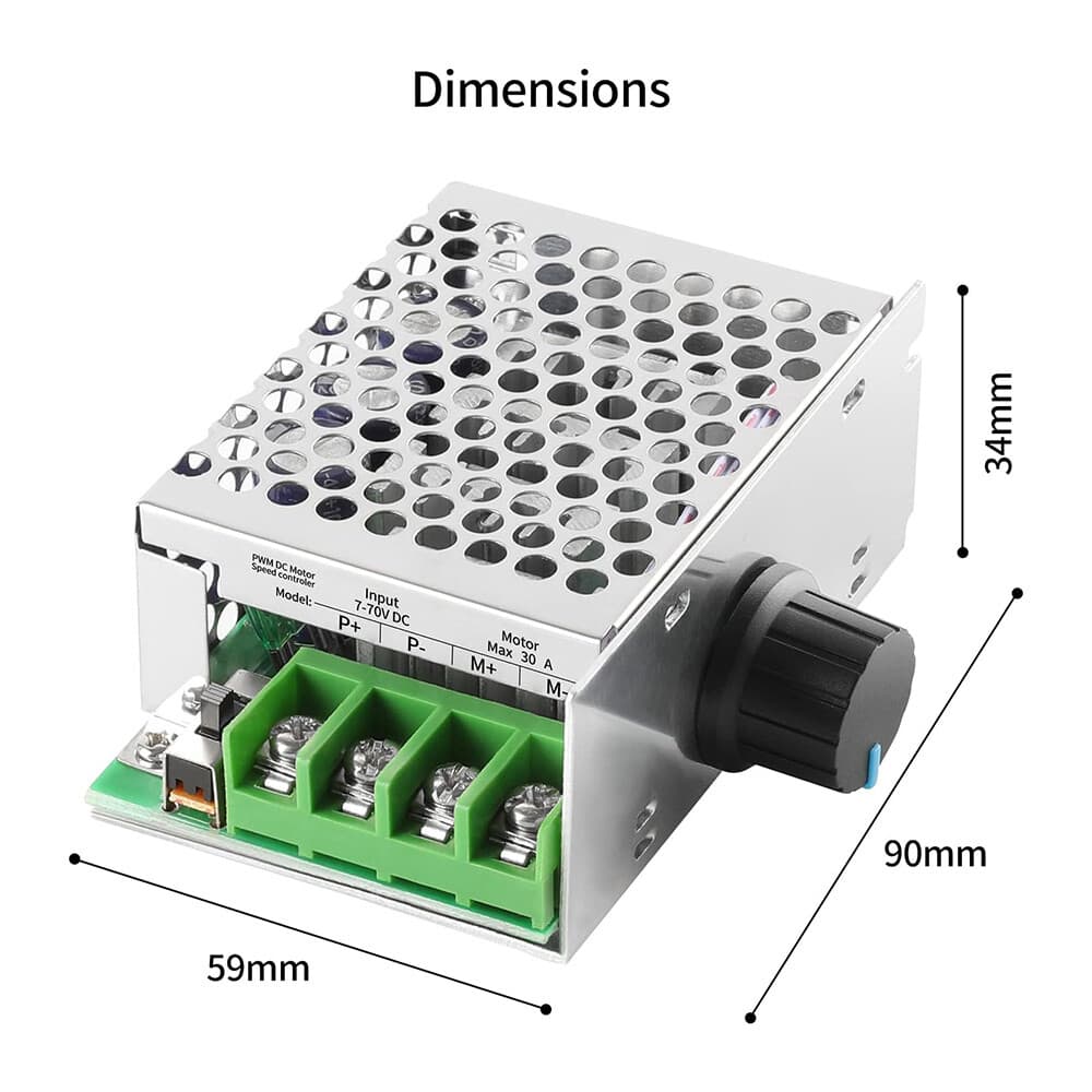 30A 7V-70V PWM DC Motor Speed Controller Switch For Power Wheels Green PCB +Fuse 4
