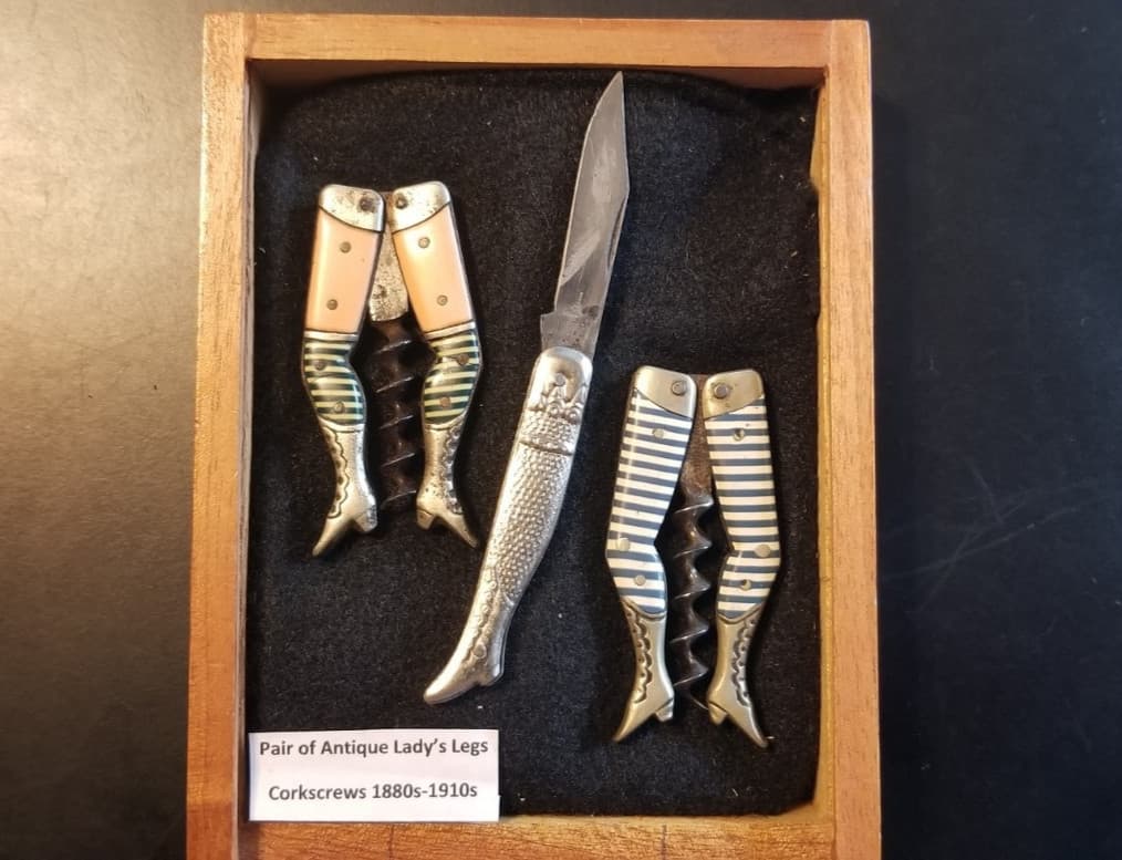 ANTIQUE GERMAN HALF NAKED LADY LEGS CORKSCREW 1800'S NICE 3 In GLASS DISPLAY BOX