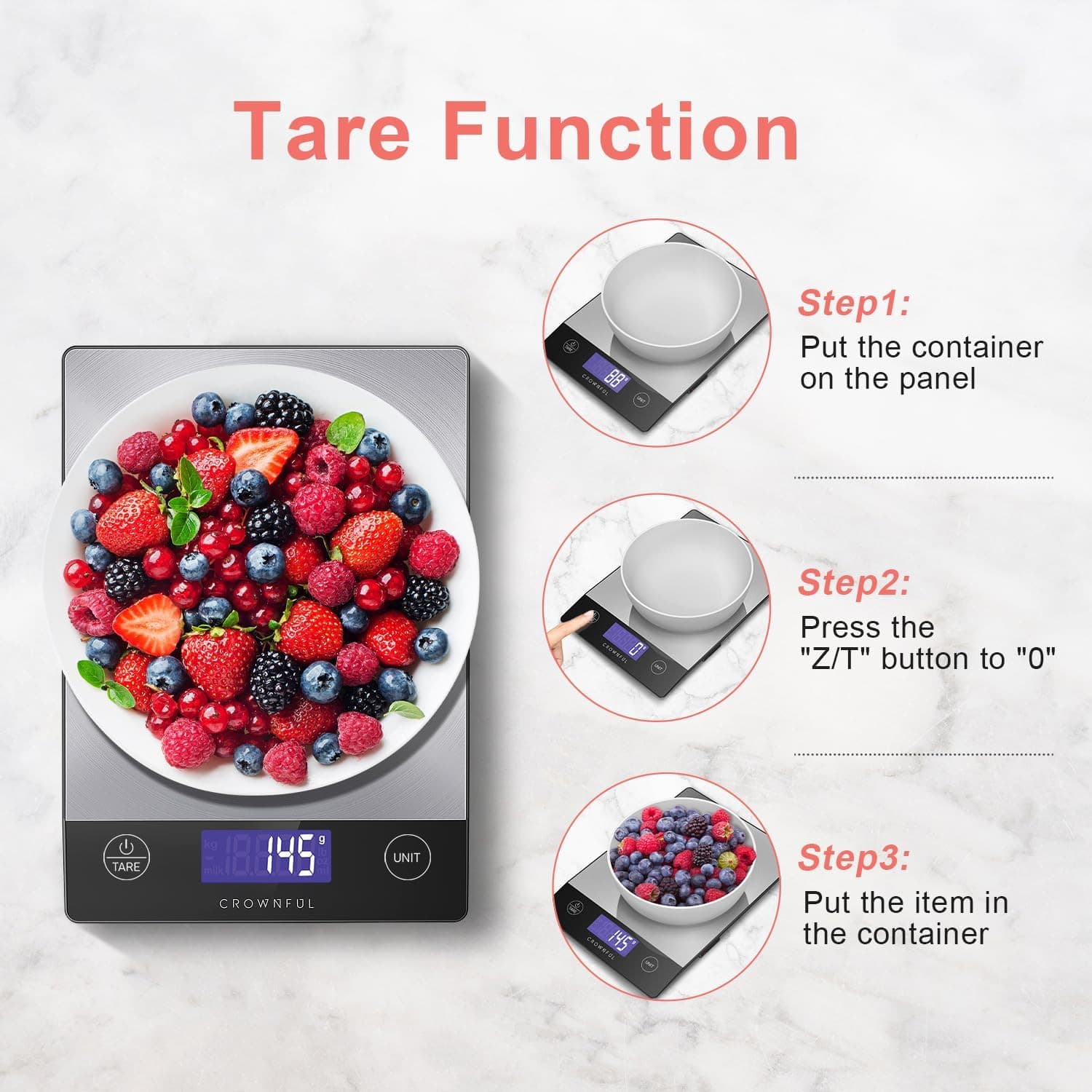 Digital Food Scale 33lb Kitchen Weight Scale USB Rechargeable Stainless Steel 4
