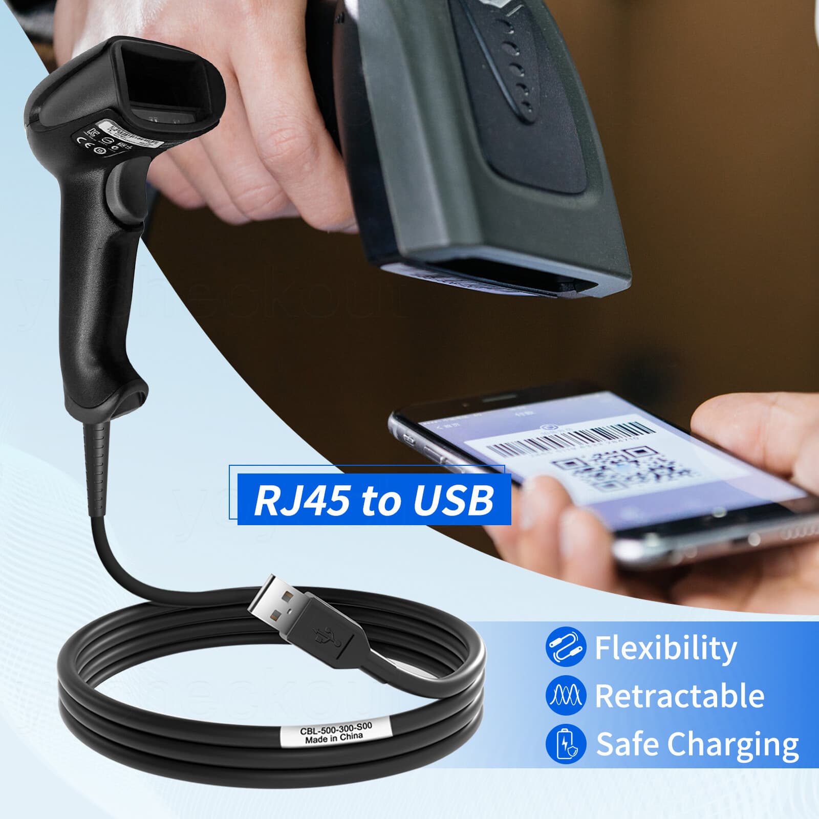 5PCS Barcode Scanner Cable For USB to RJ45 Honeywell Scanner 1500G 1900G-HD 2M 3