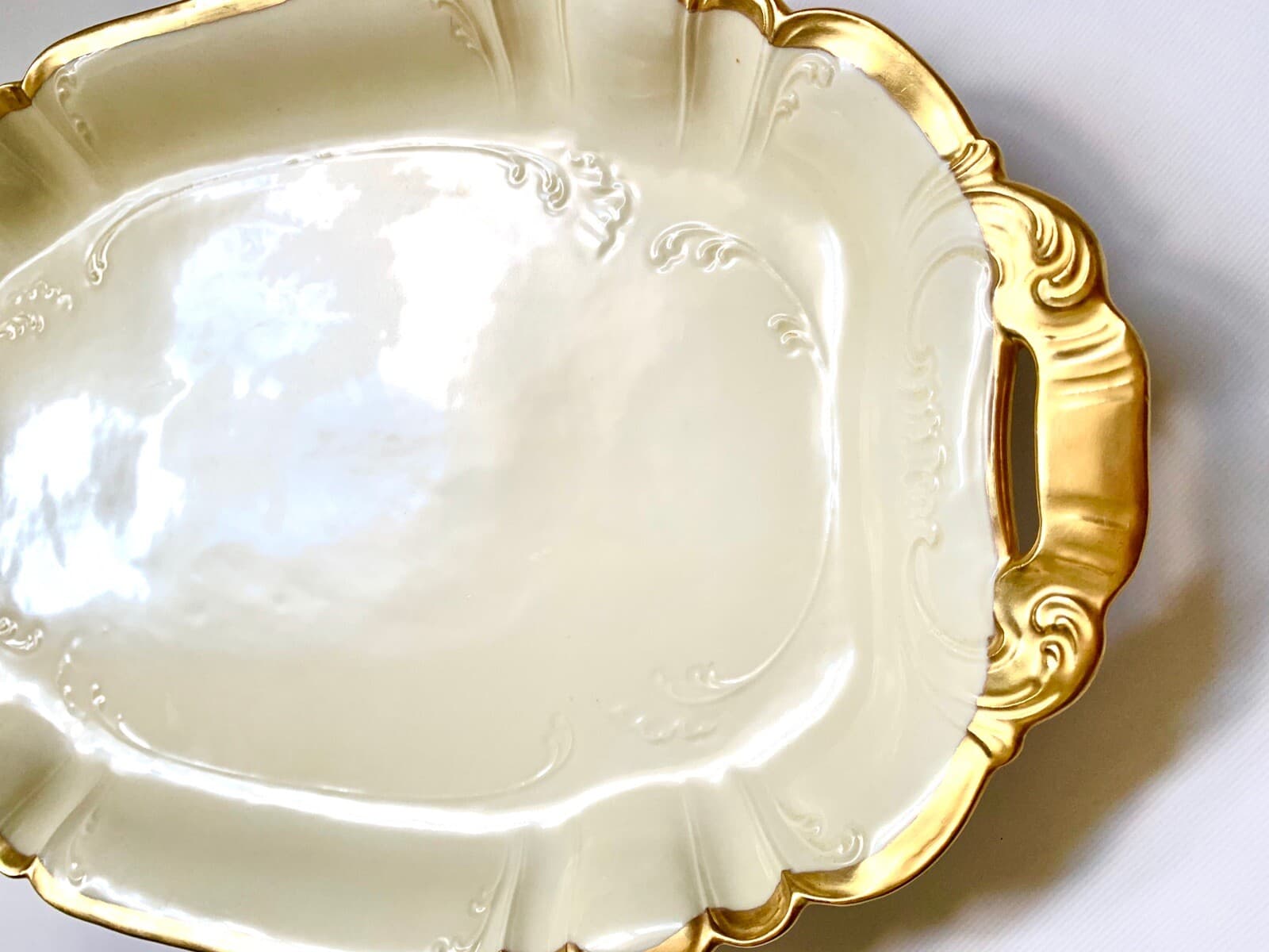 ANTIQUE RARE CHINA CFH GDM FRANCE FRENCH CASSEROLE POT AND PLATTER WITH GOLD RIM 6