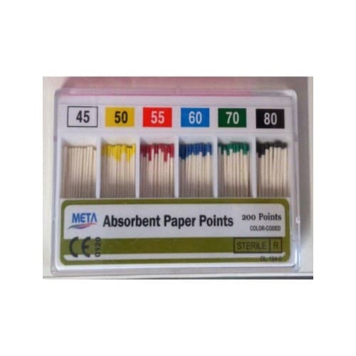 META ABSORBENT PAPER POINTS #45-80 COLOR CODED - PACK OF 200