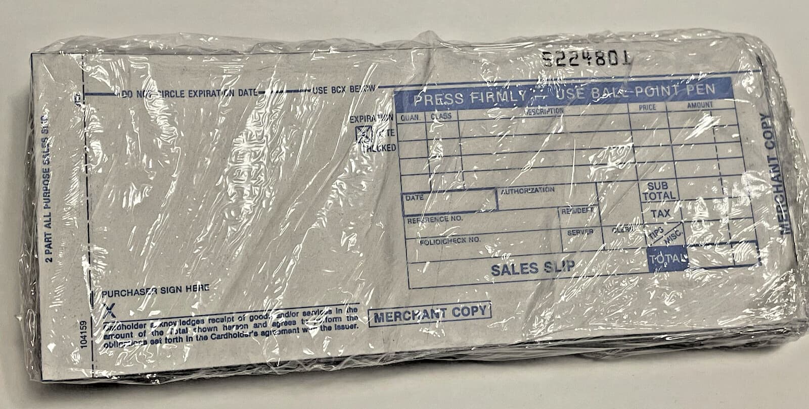 100 LONG 2 PART Credit Card Imprinter Sale Slips Credit Charge Receipt Drafts