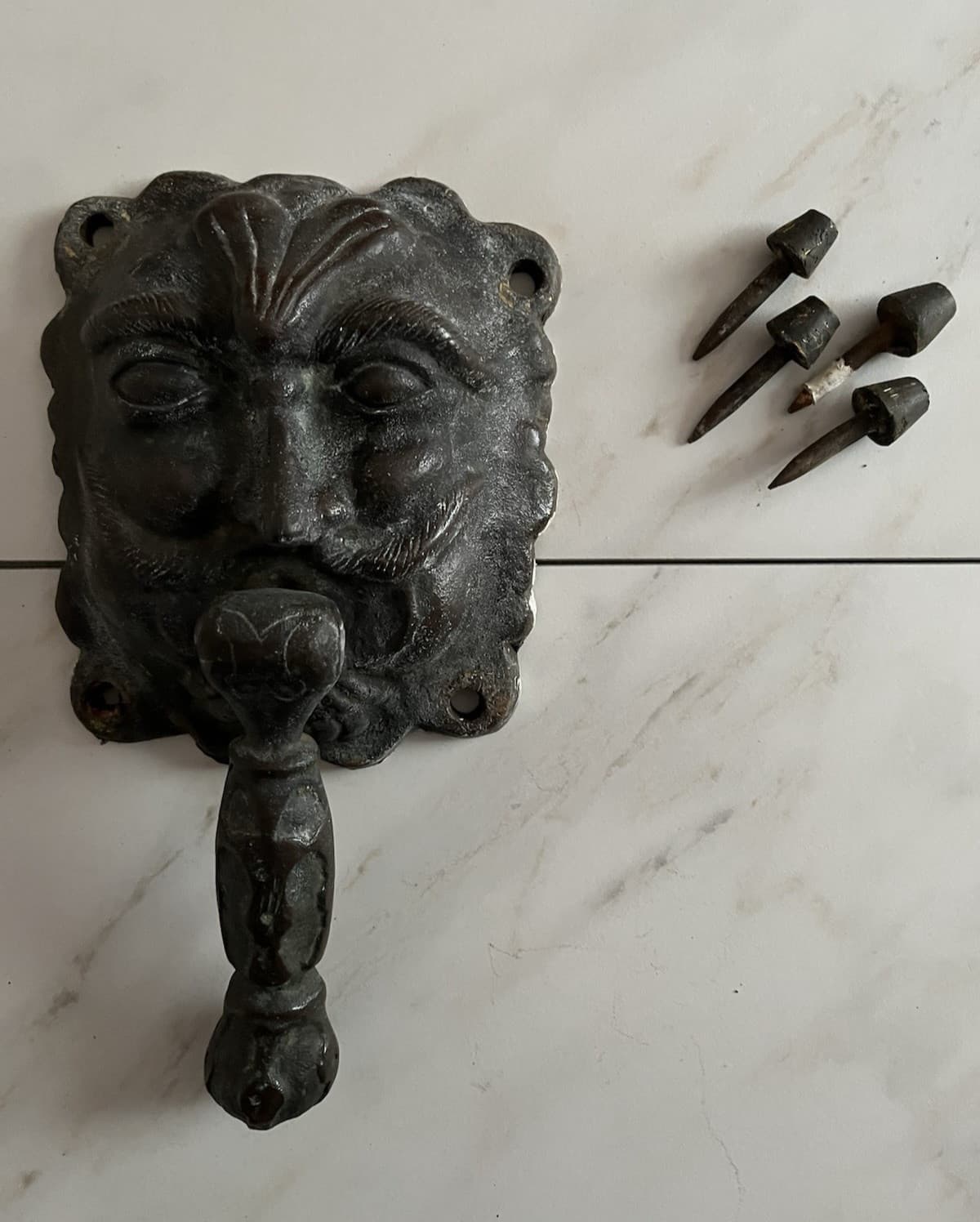 11" ANTIQUE c.1886 VICTORIAN GREEN MAN NORTH WIND FACE DOORKNOCKER 3