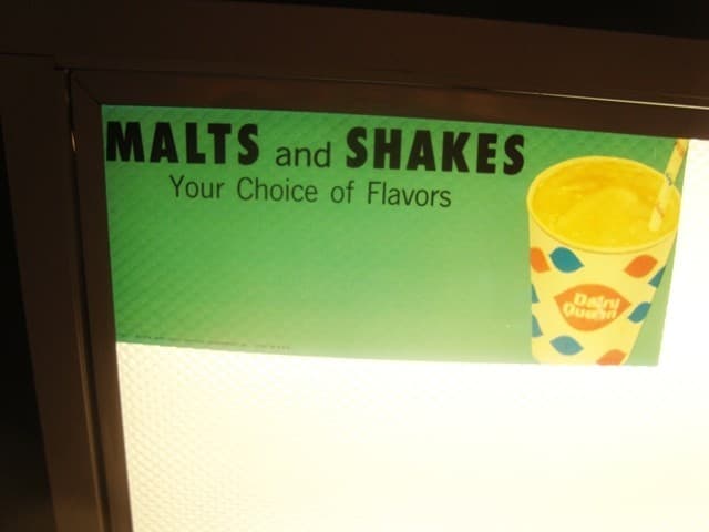 Circa 1959 Dairy Queen, DQ Lighted Sign Insert, MALTS AND SHAKES, Long Version 2