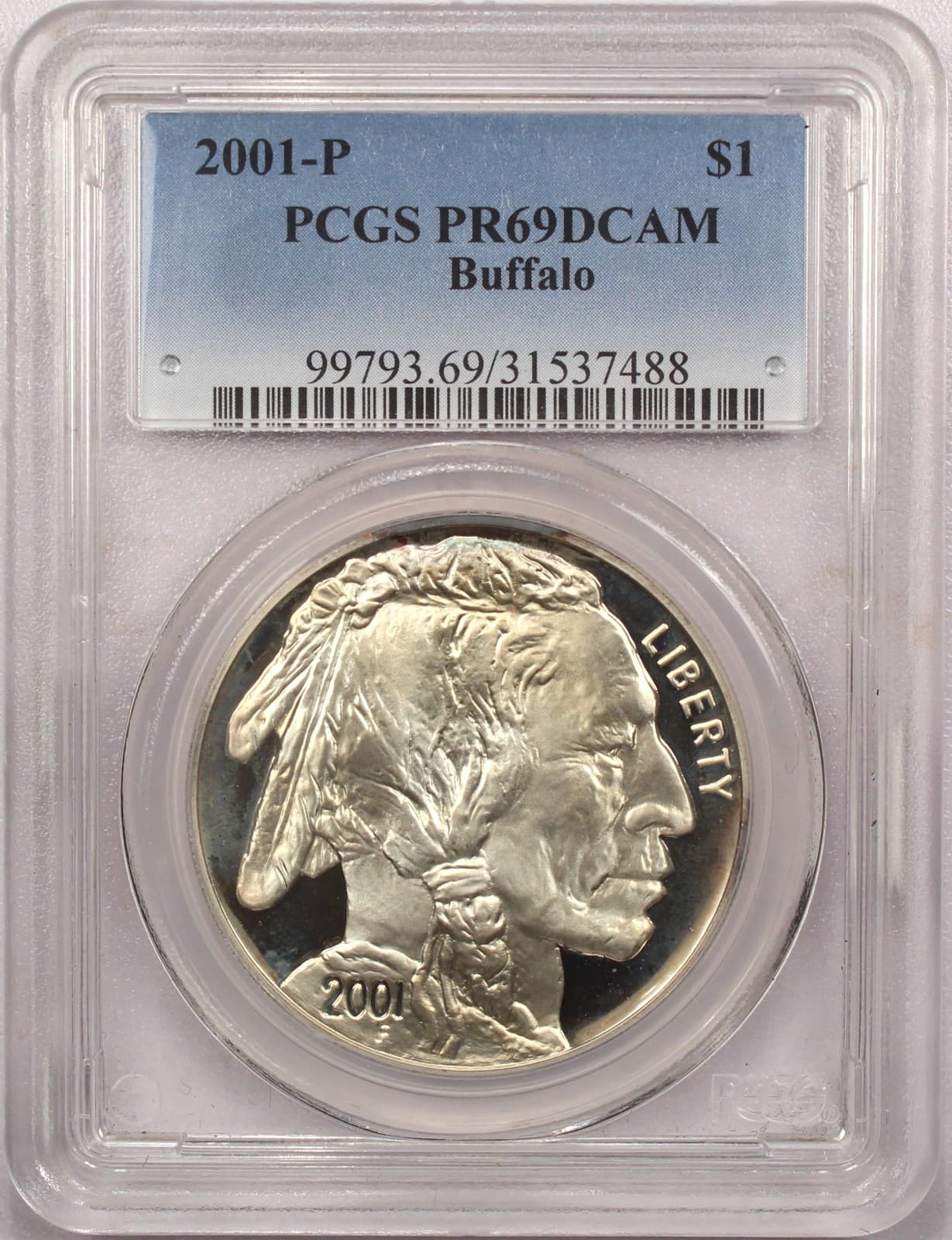 2001 P Buffalo Commemorative Silver Dollar Proof, PCGS PR69DCAM, Light Toning