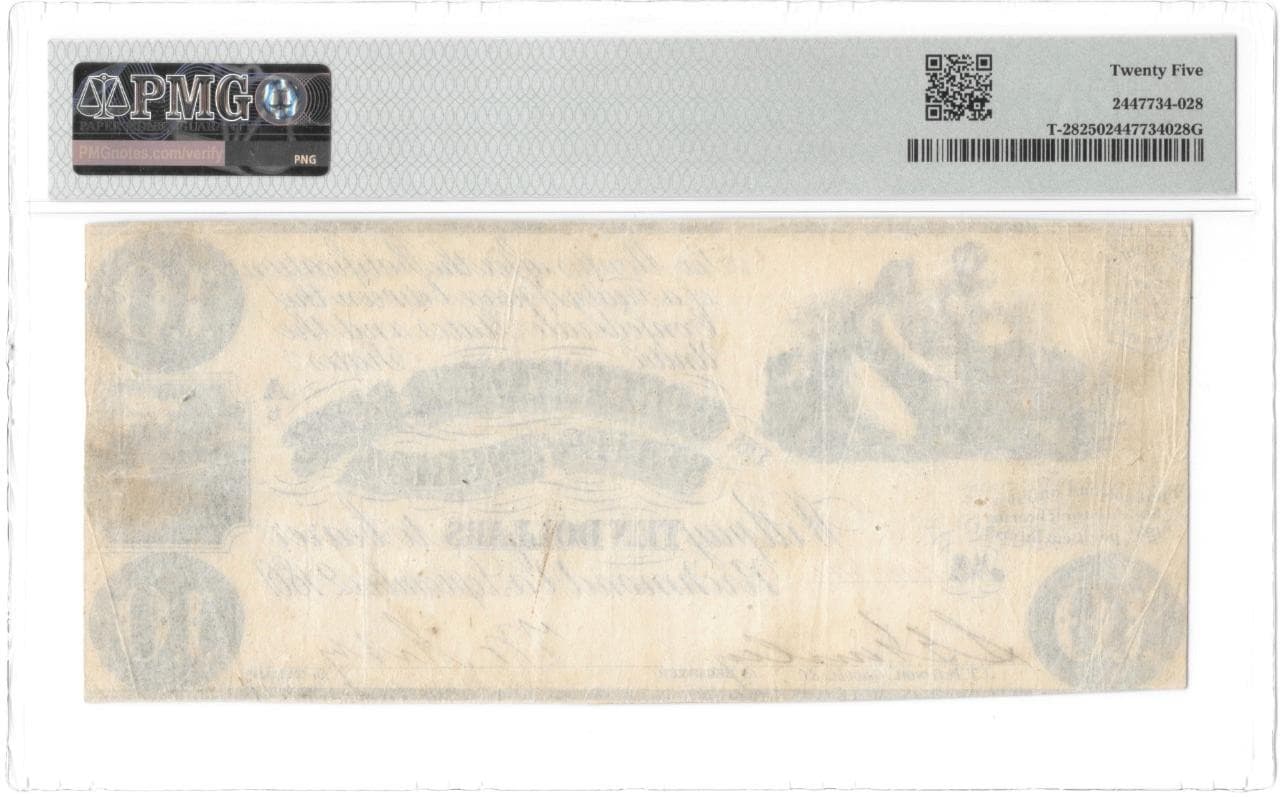 T-28 PF-7 1861 $10 Confederate Civil War Note PMG Very Fine 25 Bright Good Color 3