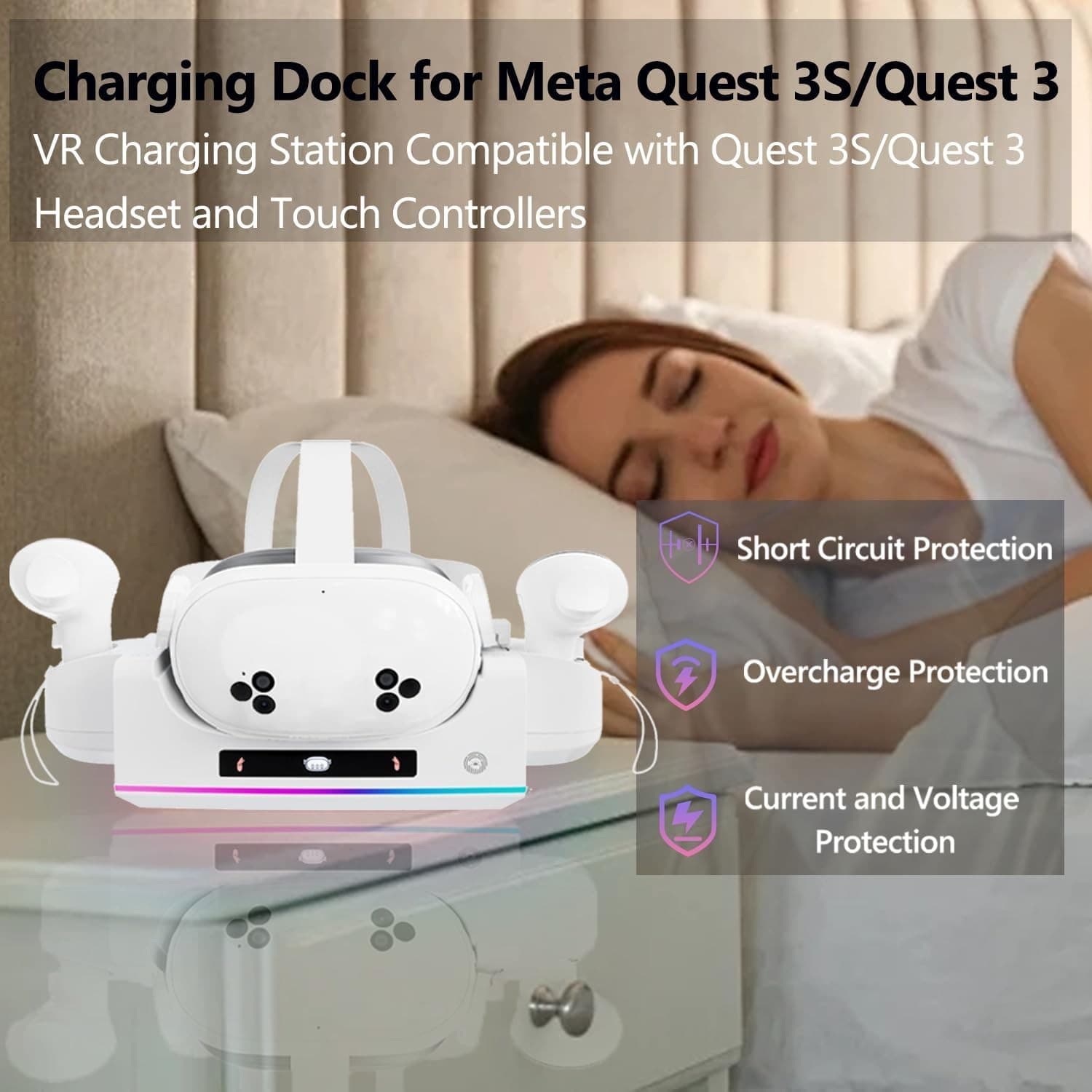 For Meta Quest 3S/ 3 Headset Controller Charging Dock Charger Stand Station RGB 3
