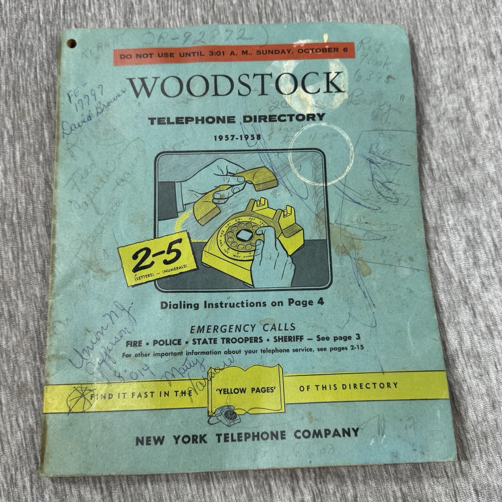 Vintage Woodstock, NY Telephone Directory Book 1957-1958 New York Genealogy