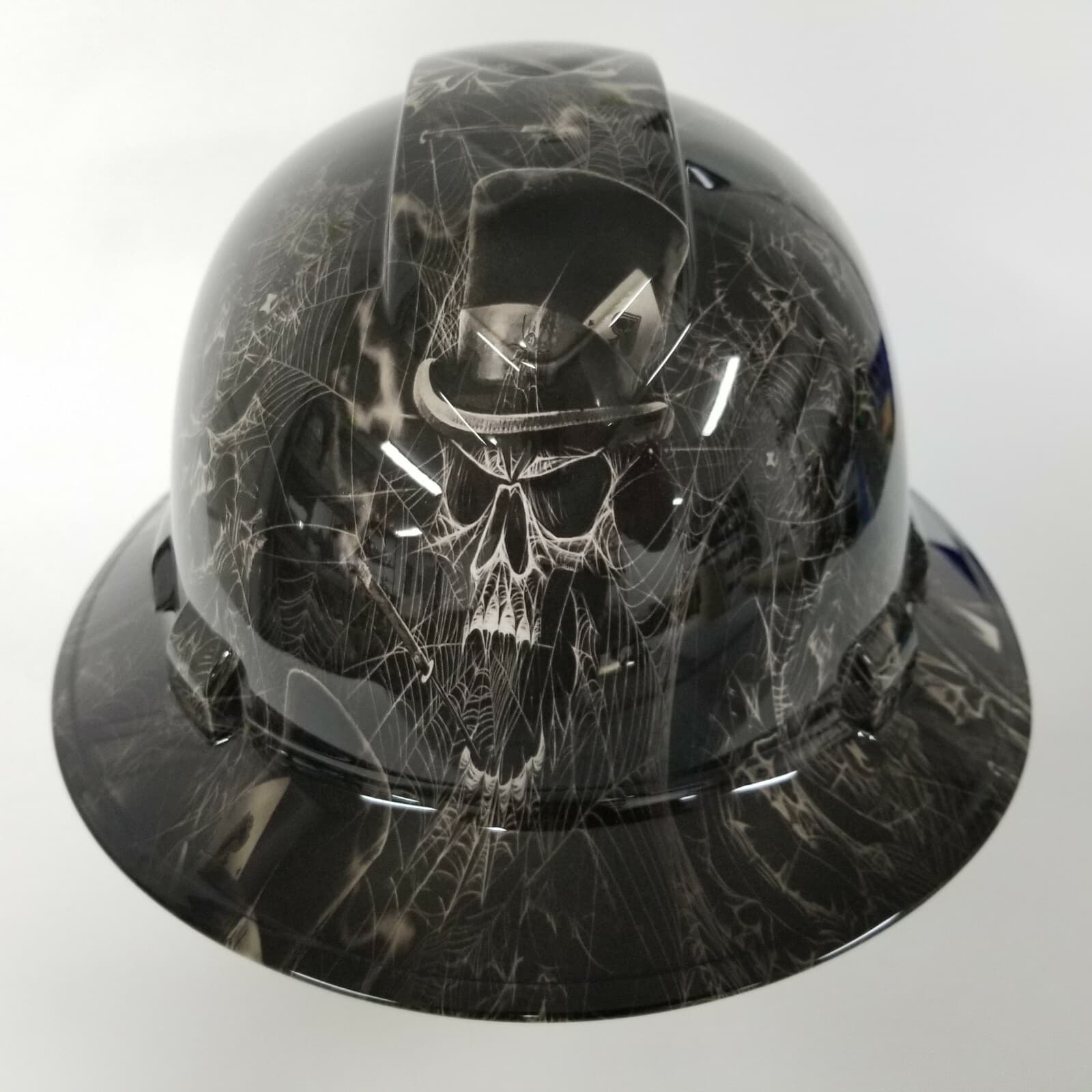 NEW FULL BRIM Hard Hat custom hydro dipped TOP HAT SPIDER WEB SKULLS  sick 