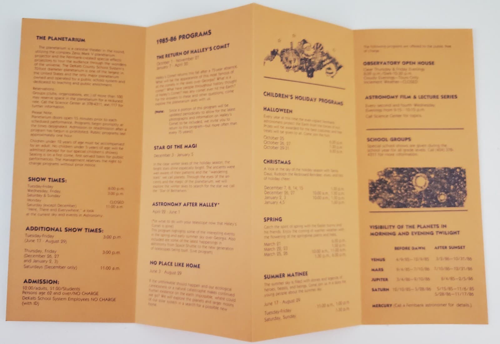 1985 Atlanta GA Fernbank Jim Cherry Memorial Planetarium Programs Vtg Brochure 2